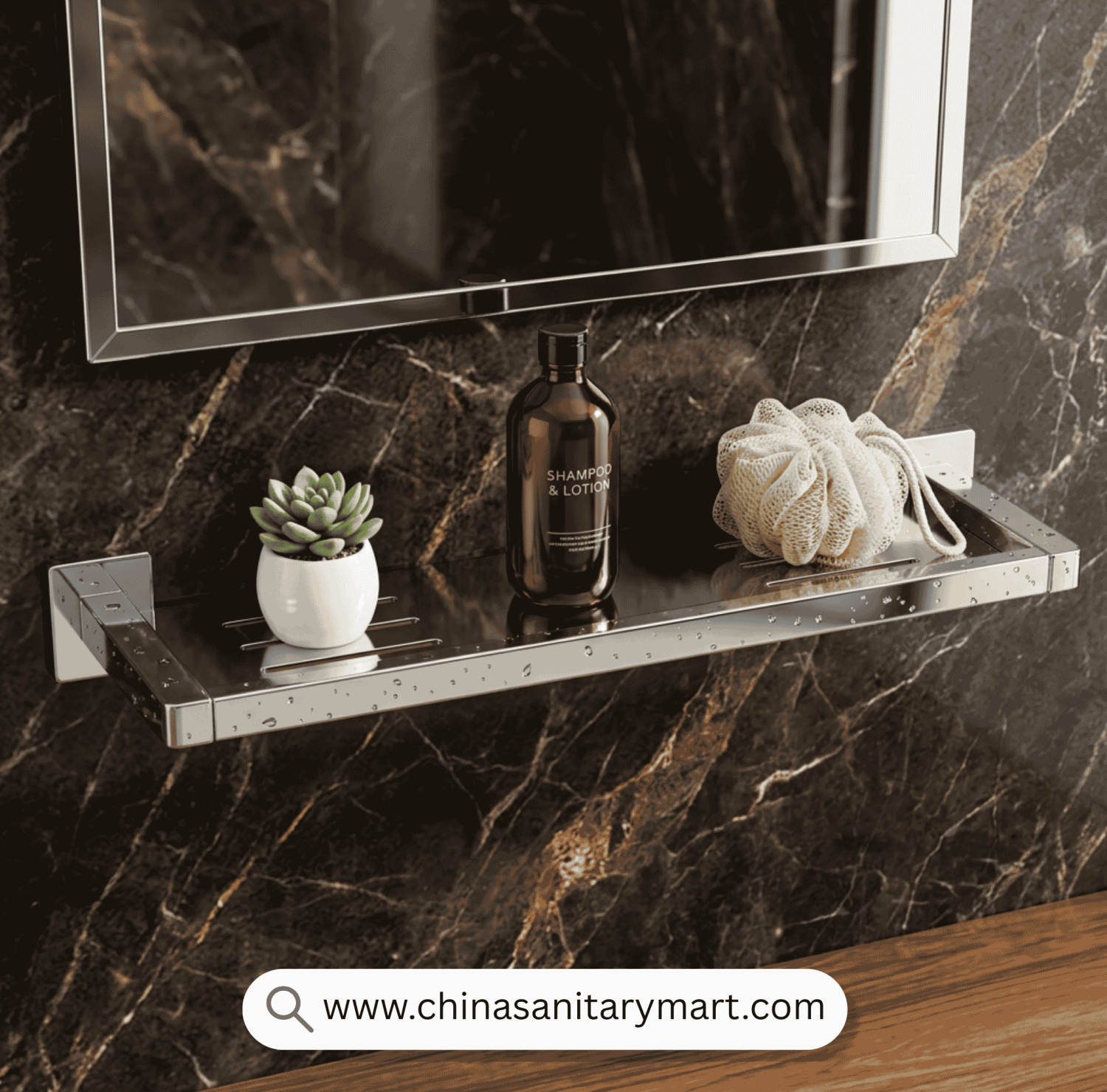 Mecan CP Brass Basin Shelf, Brass Basin Shelf, CP Basin Shelf, Chrome Basin Shelf, Bathroom Brass Shelf, Wall Mounted Basin Shelf, Basin Shelf Bangladesh, Chrome Bathroom Shelf