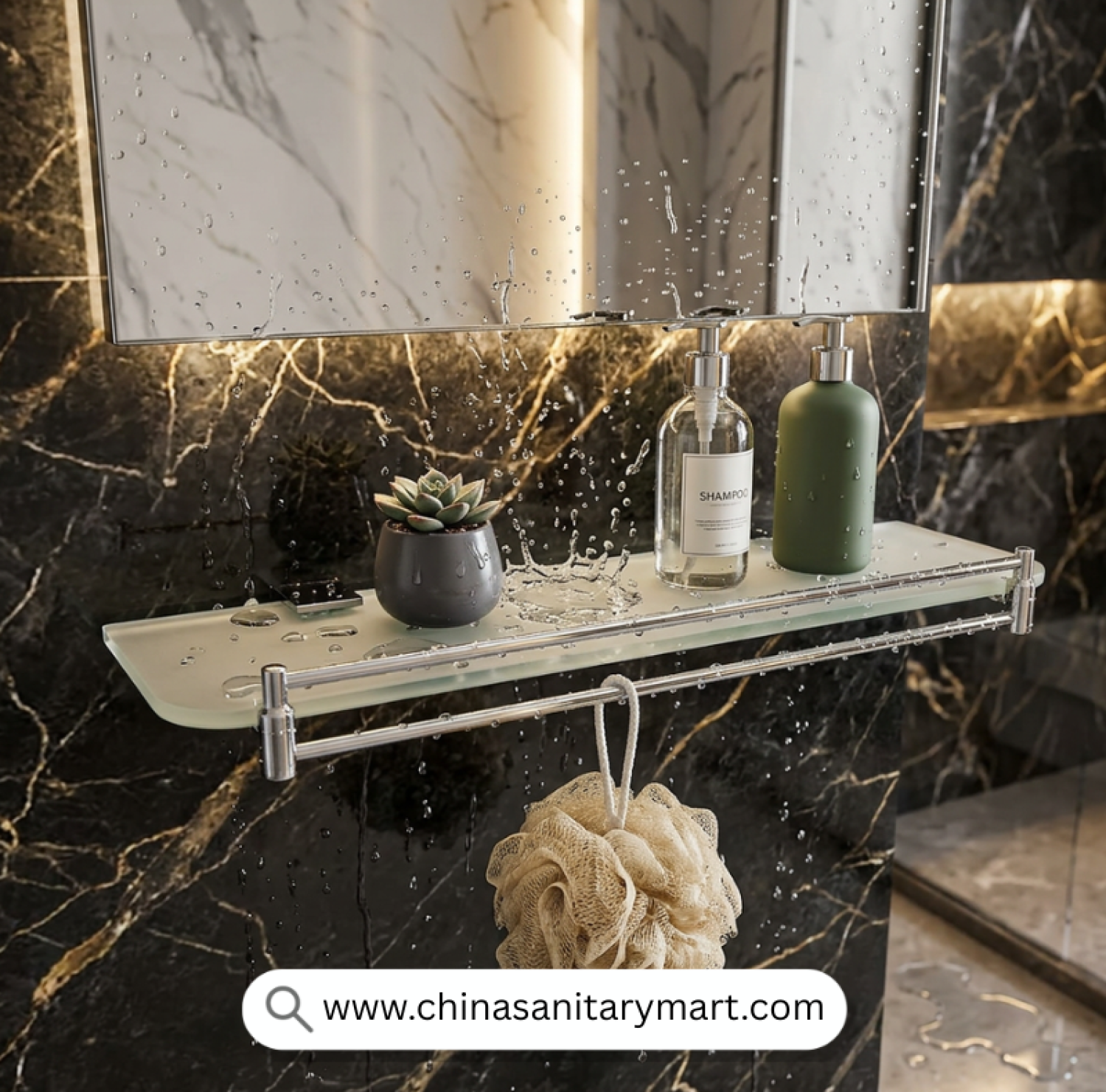 MQ Basin Shelf Heavy, Basin Shelf Heavy, Glass Basin Shelf, Bathroom Glass Shelf, Wall Mounted Basin Shelf, Stainless Steel Basin Shelf, Basin Shelf with Rail, Bathroom Shelf Bangladesh