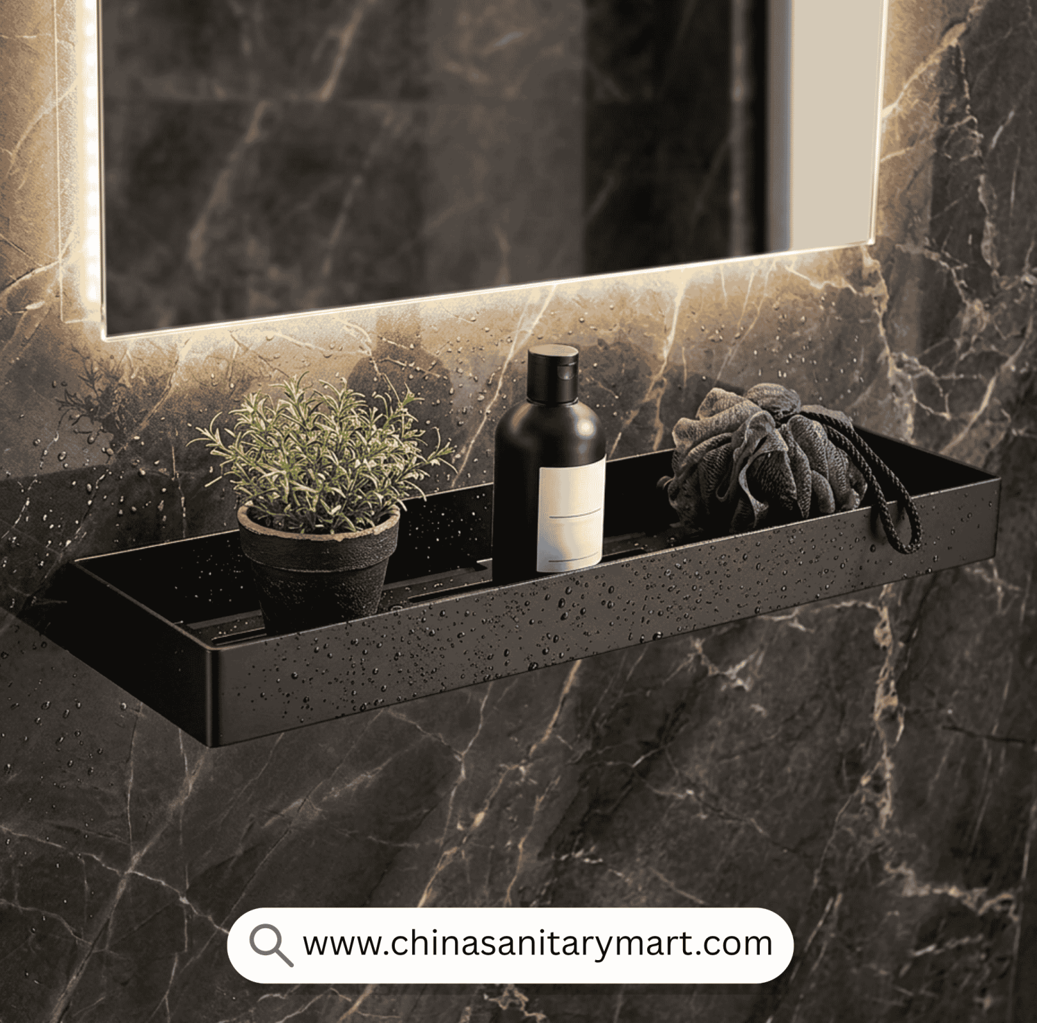 ENM SS Matte Black Basin Shelf, Matte Black Basin Shelf, Stainless Steel Bathroom Shelf, Black Bathroom Shelf, Wall Mounted Basin Shelf, Modern Basin Shelf Bangladesh