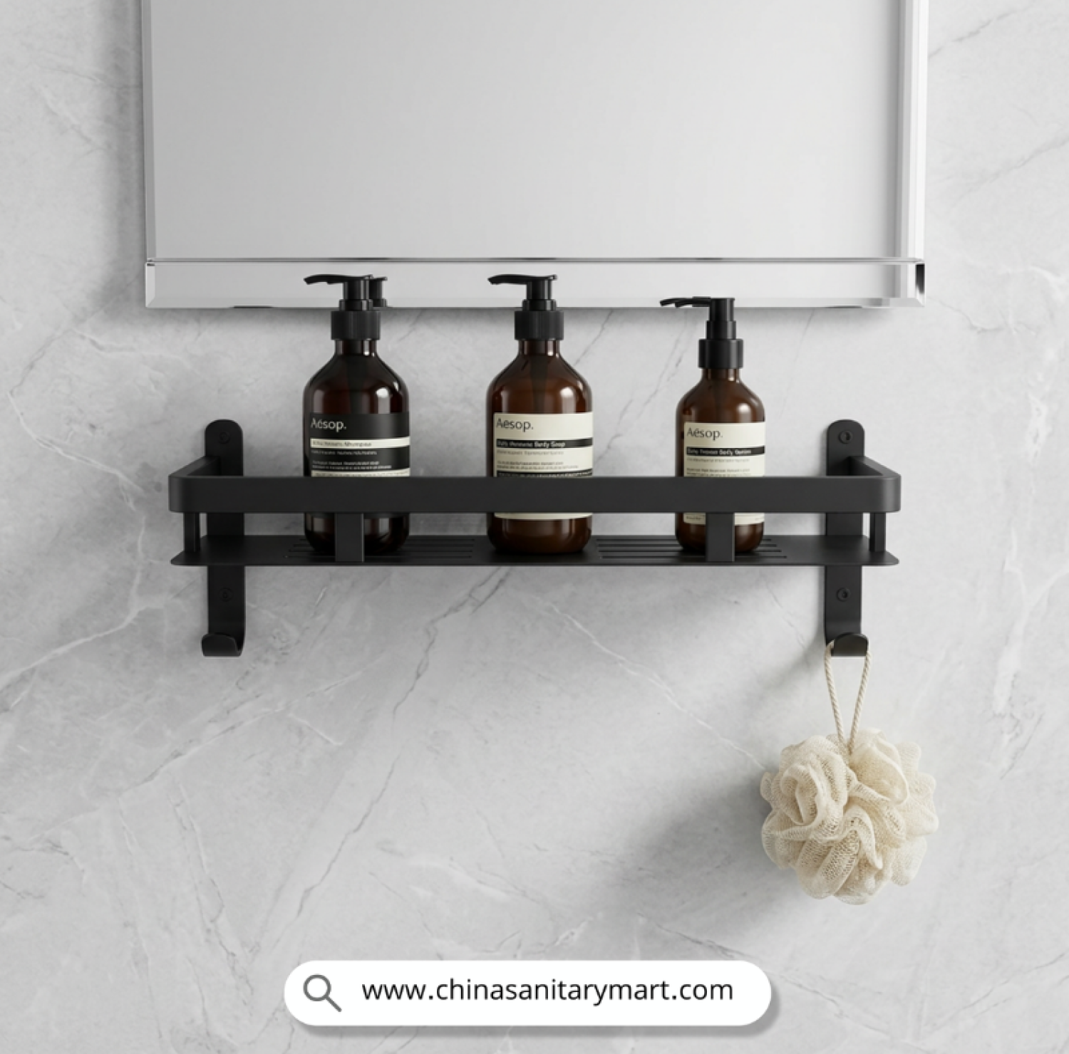 Hook Black SS Basin Shelf, Black Basin Shelf, SS Basin Shelf, Stainless Steel Bathroom Shelf, Matte Black Bathroom Shelf, Basin Shelf with Hooks, Wall Mounted Basin Shelf