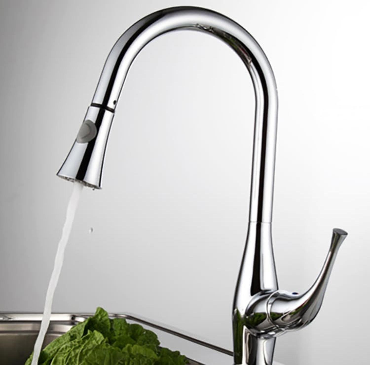 INF-2802 pull out sink mixer, kitchen sink mixer, pull out kitchen faucet, virgin brass sink mixer, chrome kitchen faucet, modern kitchen mixer, rosa