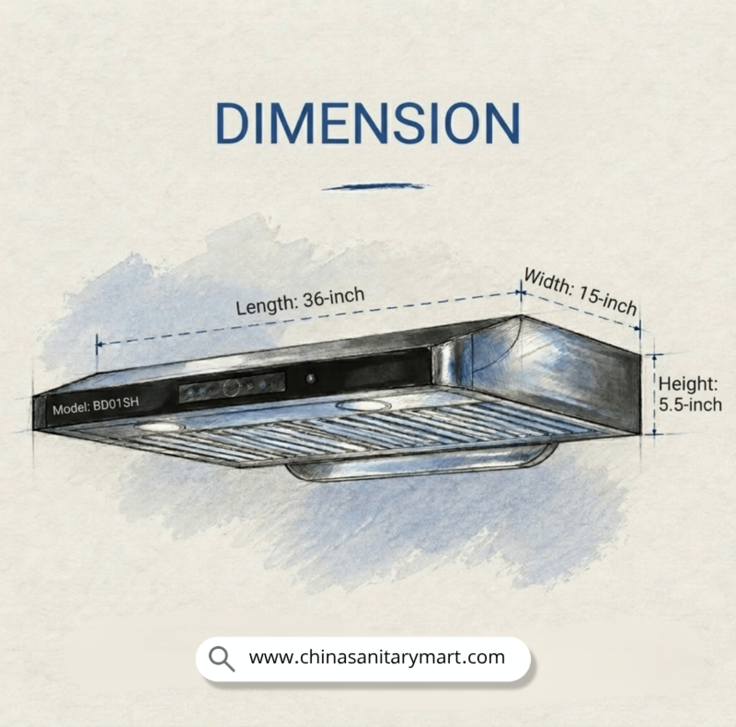 Slim Kitchen Hood-BD01SH, 36 Inch Kitchen Hood, Under Cabinet Hood, BD01SH Price in BD, Compact Kitchen Chimney, Low Profile Kitchen Hood, 30" Kitchen Exhaust, Kitchen Hood for Small Kitchen, Stainless Steel Slim Hood, Kitchen Hood Bangladesh.