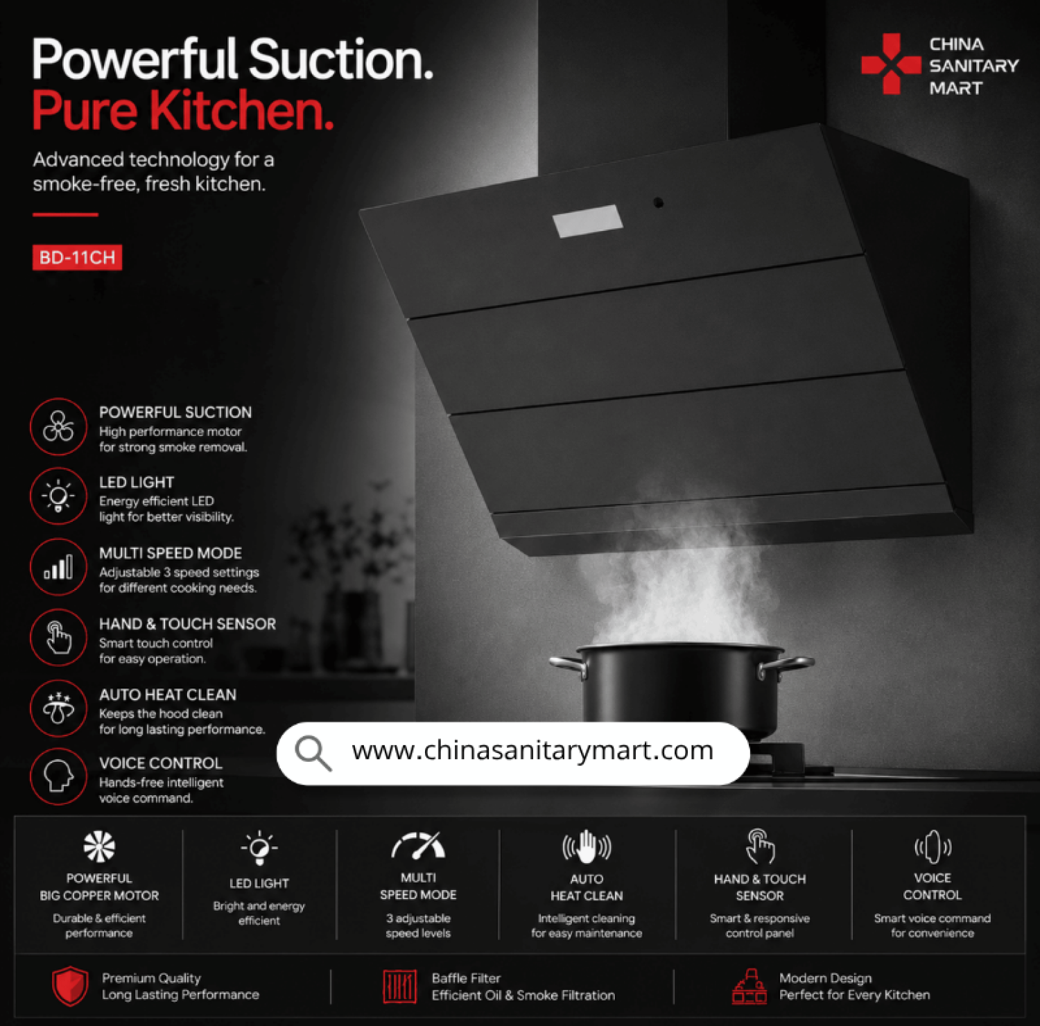 Black & Decker BD-11CH, 36 Inch Kitchen Hood BD, Black and Decker 90cm Chimney, Wide Kitchen Hood Bangladesh, BD-11CH Price in BD, Inverter Kitchen Chimney, Large Stove Hood, Luxury Kitchen Appliances.