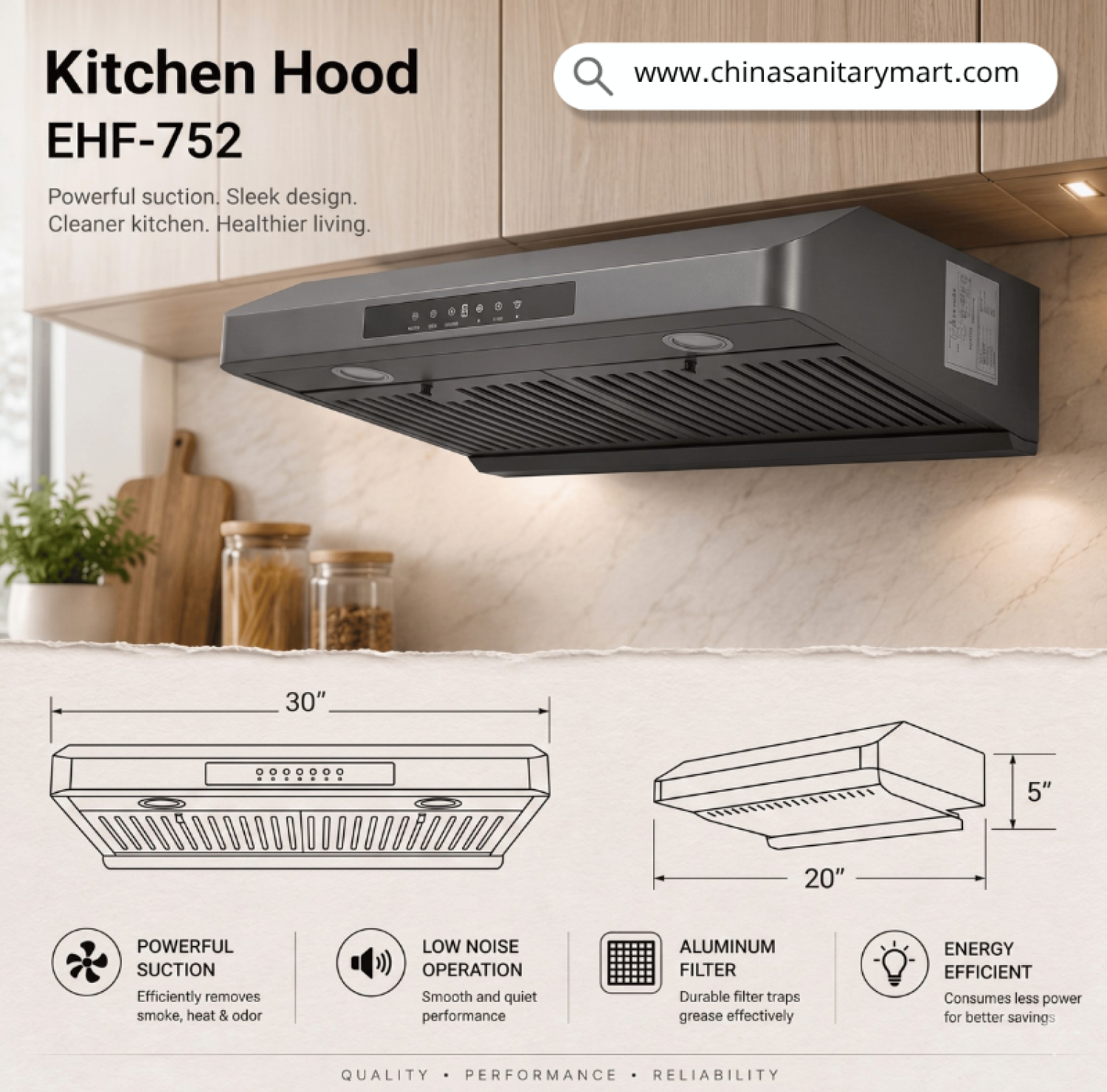 Gazi Smiss EH-F752, Gazi Kitchen Hood Price in BD, 30 Inch Kitchen Chimney, Slim Kitchen Hood, Under Cabinet Hood, Aluminum Grease Filter, Low Noise Kitchen Chimney, Gazi Smiss Appliances, Kitchen Exhaust Fan Bangladesh.