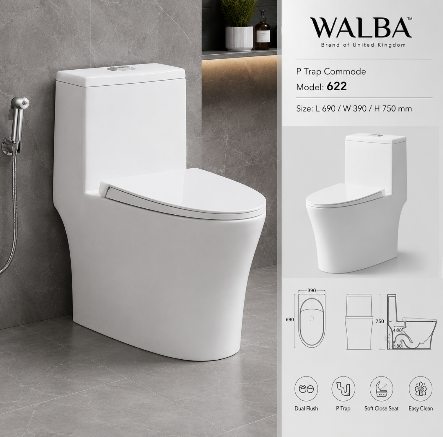p trap commode, p trap, wall commode, walba,