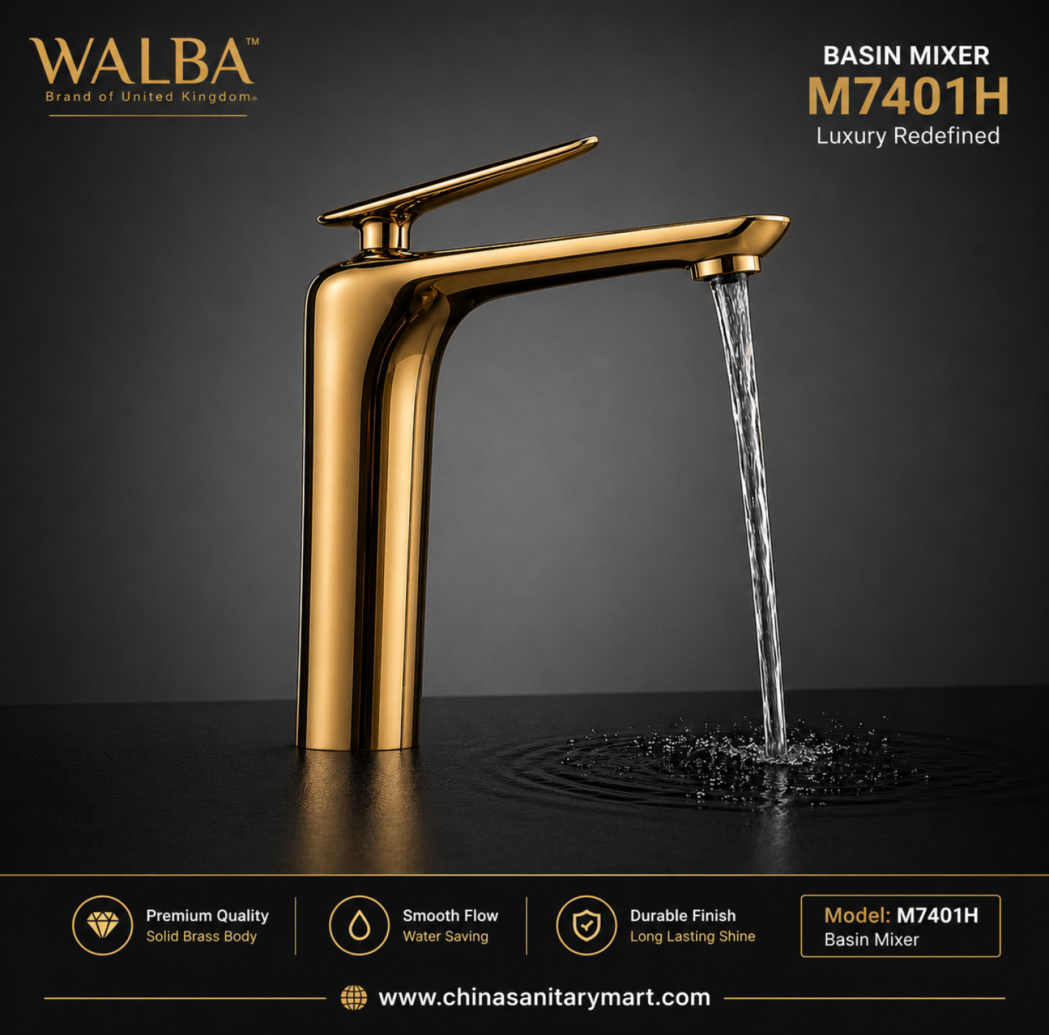 walba basin mixer, golden basin mixer,