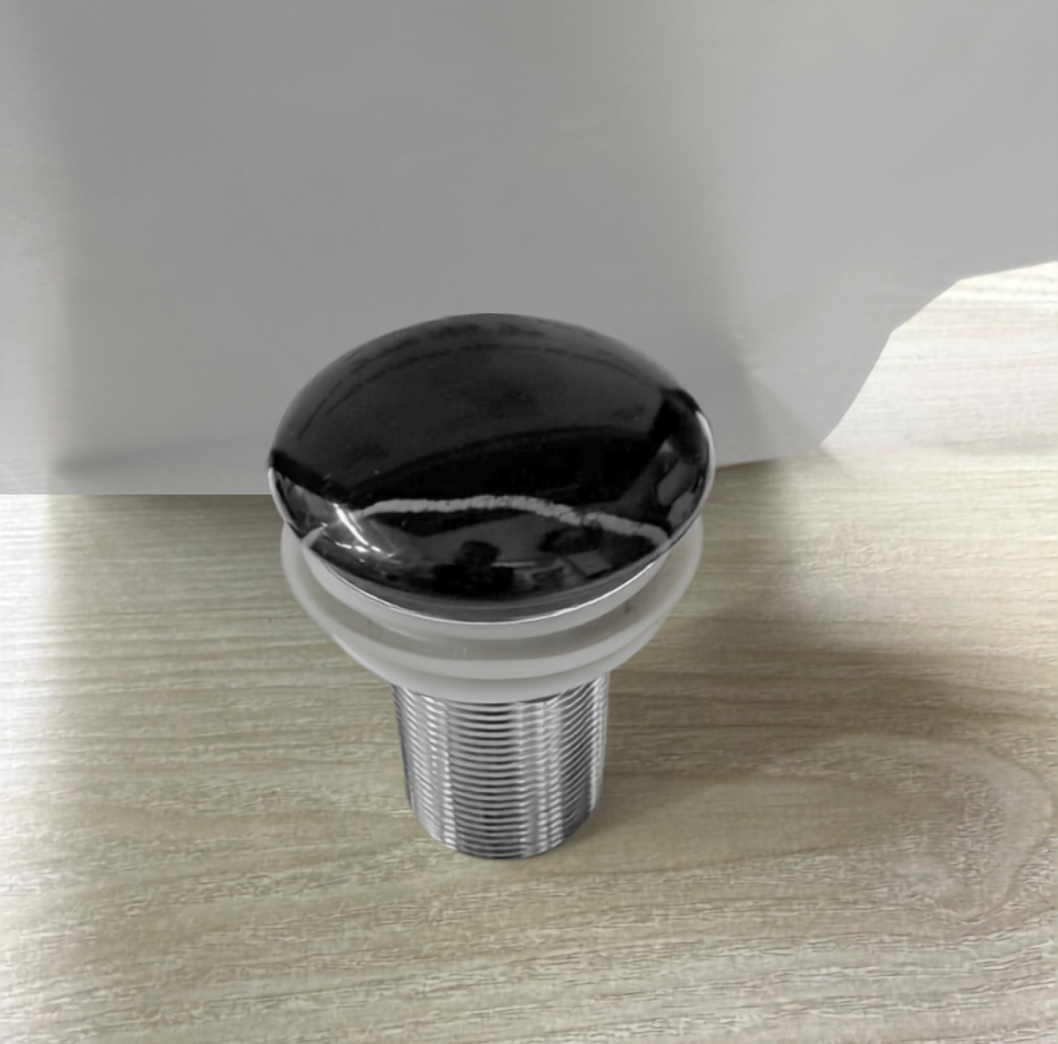 Ceramic Black Marble Shed Basin Waste with glossy black marble ceramic top, chrome-plated brass body, premium pop-up drain plug, leak-resistant construction