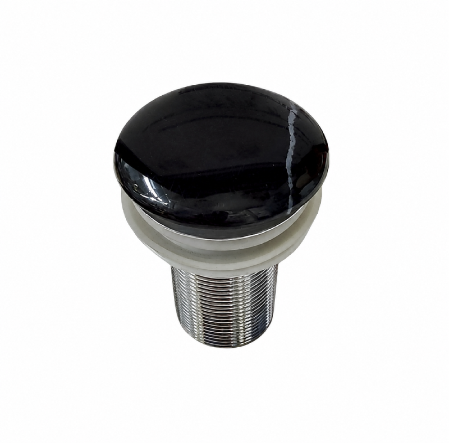 Ceramic Black Marble Shed Basin Waste with glossy black marble ceramic top, chrome-plated brass body, premium pop-up drain plug, leak-resistant construction