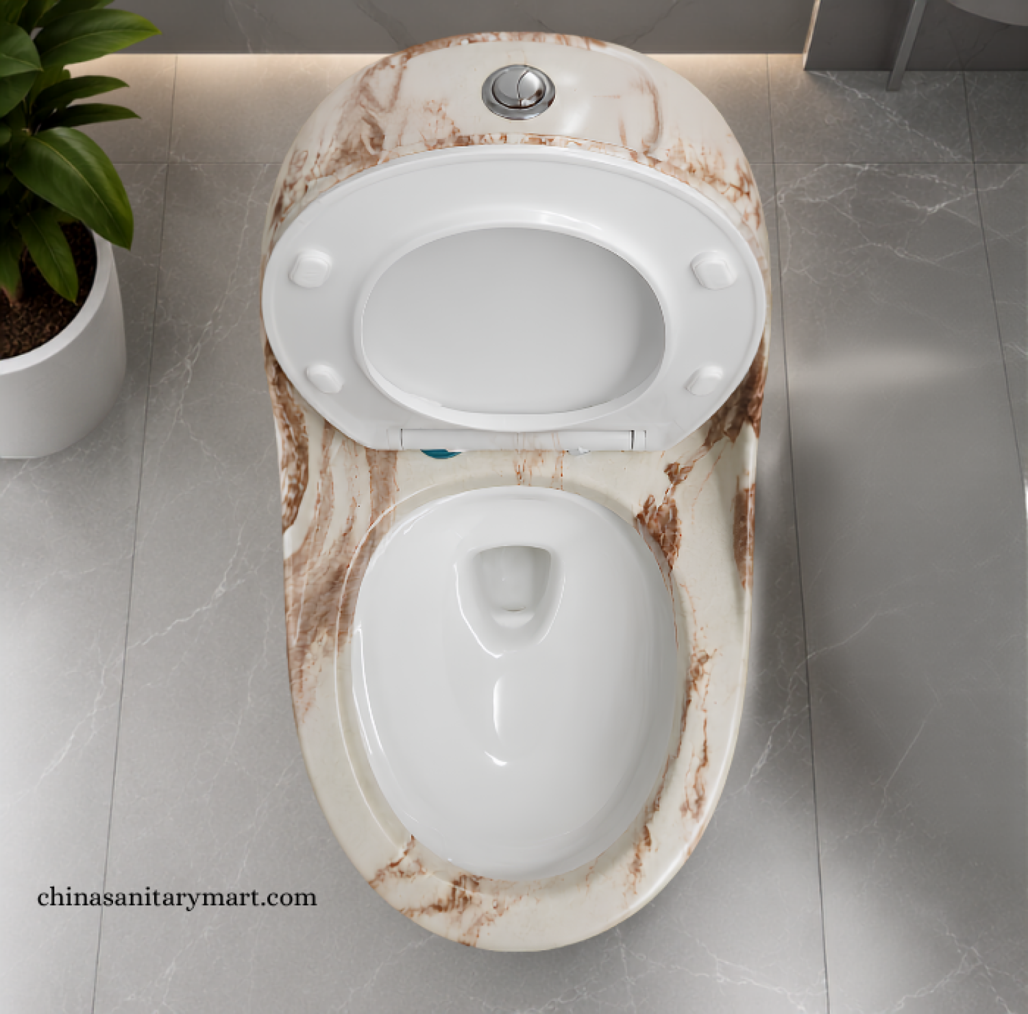 IS-T303MBD Tornado Jet Flush Ivory Marble Shed One Piece Commode with an elegant ivory marble finish, premium sanitary ceramic construction