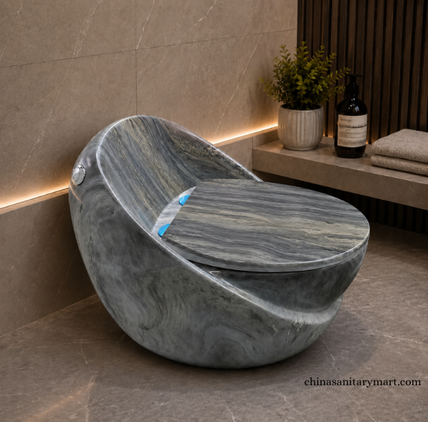IS-T406C Matte Marble Shed One Piece Commode featuring a luxurious matte grey marble finish, premium sanitary ceramic construction