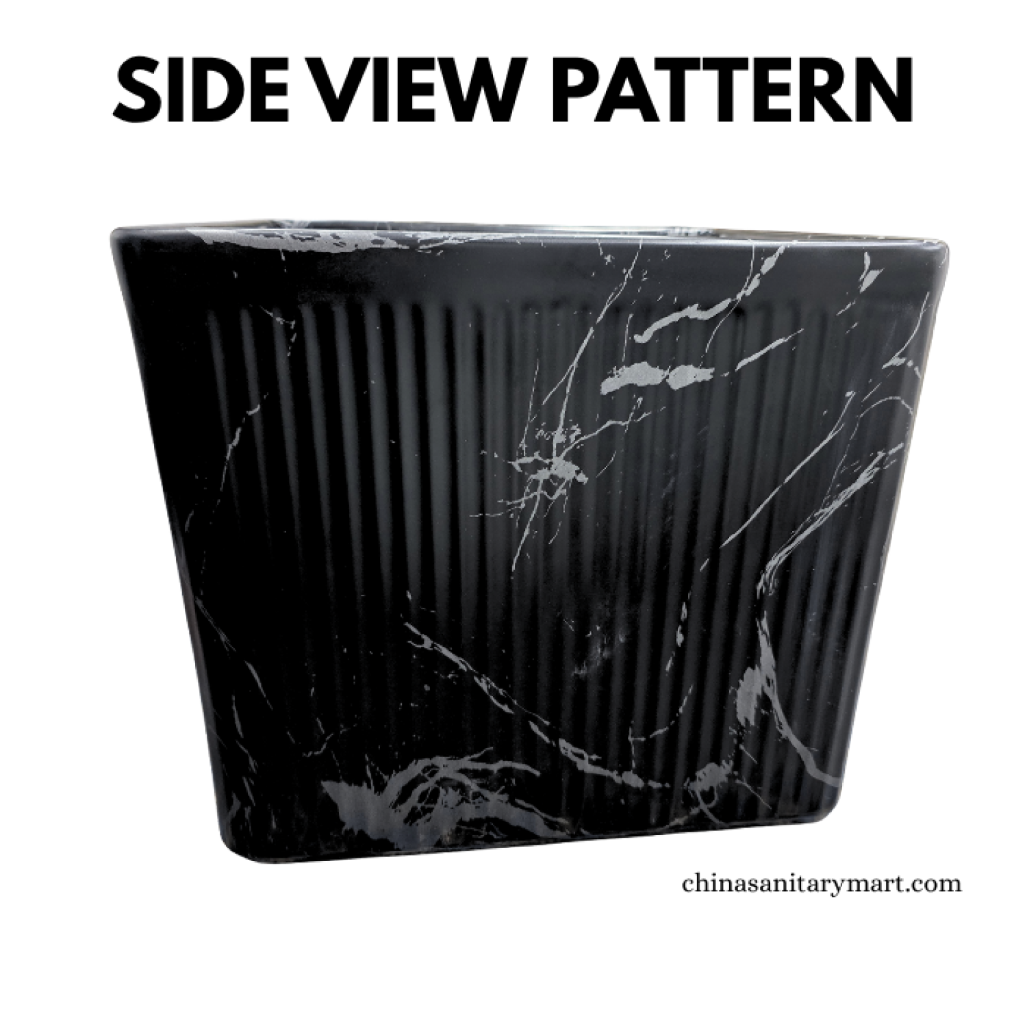 IS-WB003MA 16×16 Inch Matte Black Marble Shed Square Shape Top Basin featuring a premium ceramic body, matte black marble finish with white veining