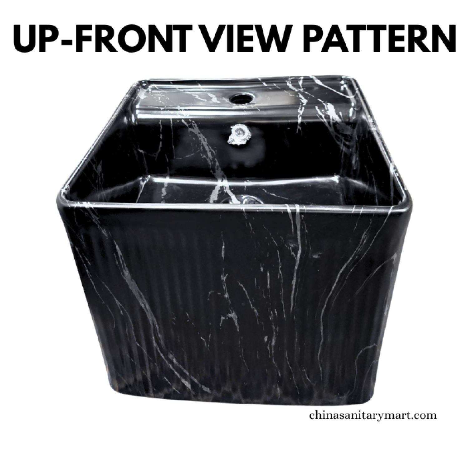 IS-WB003MA 16×16 Inch Matte Black Marble Shed Square Shape Top Basin featuring a premium ceramic body, matte black marble finish with white veining