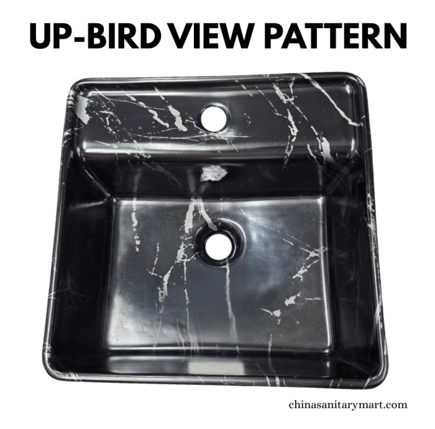 IS-WB003MA 16×16 Inch Matte Black Marble Shed Square Shape Top Basin featuring a premium ceramic body, matte black marble finish with white veining