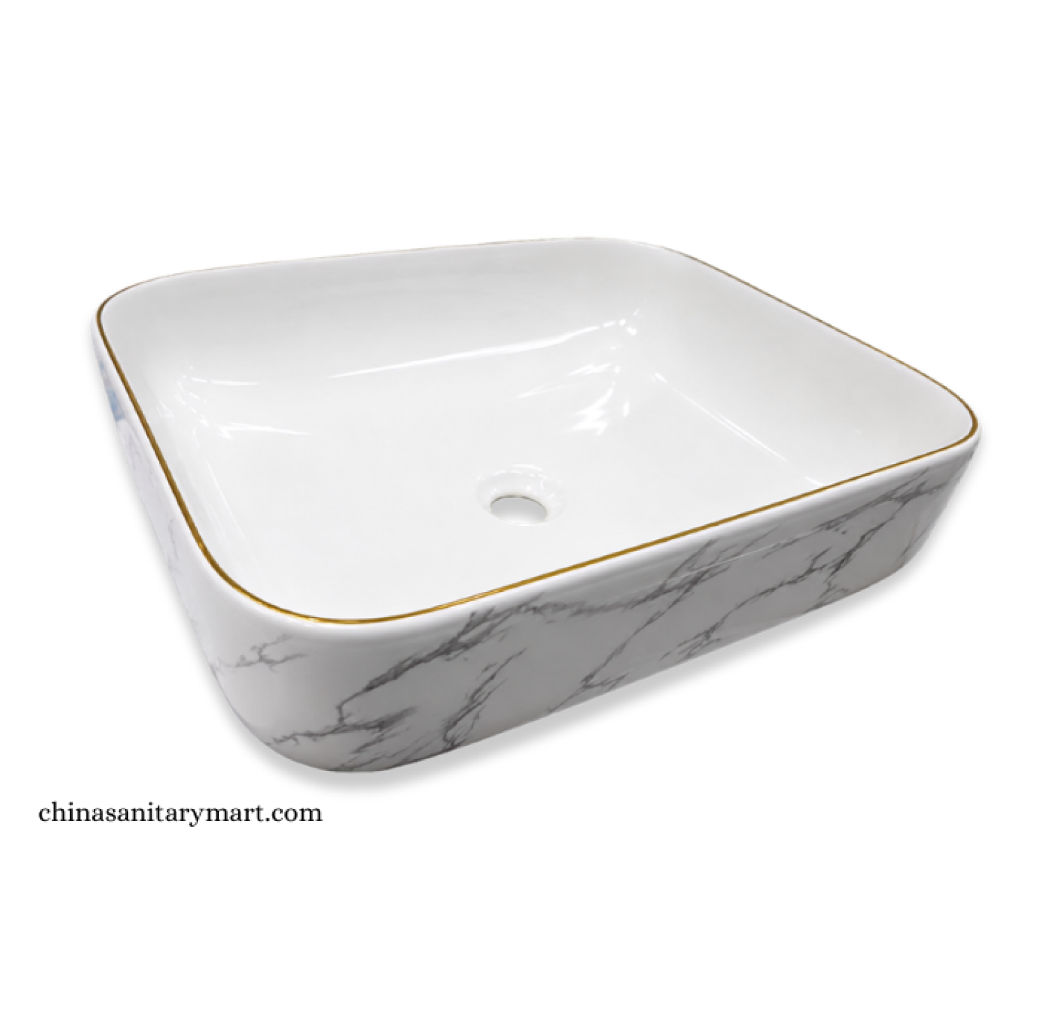 IS-A5014MG 15.5×20 Inch Matte White Marble Shed Top Basin with premium ceramic construction, matte white marble exterior, elegant gold rim