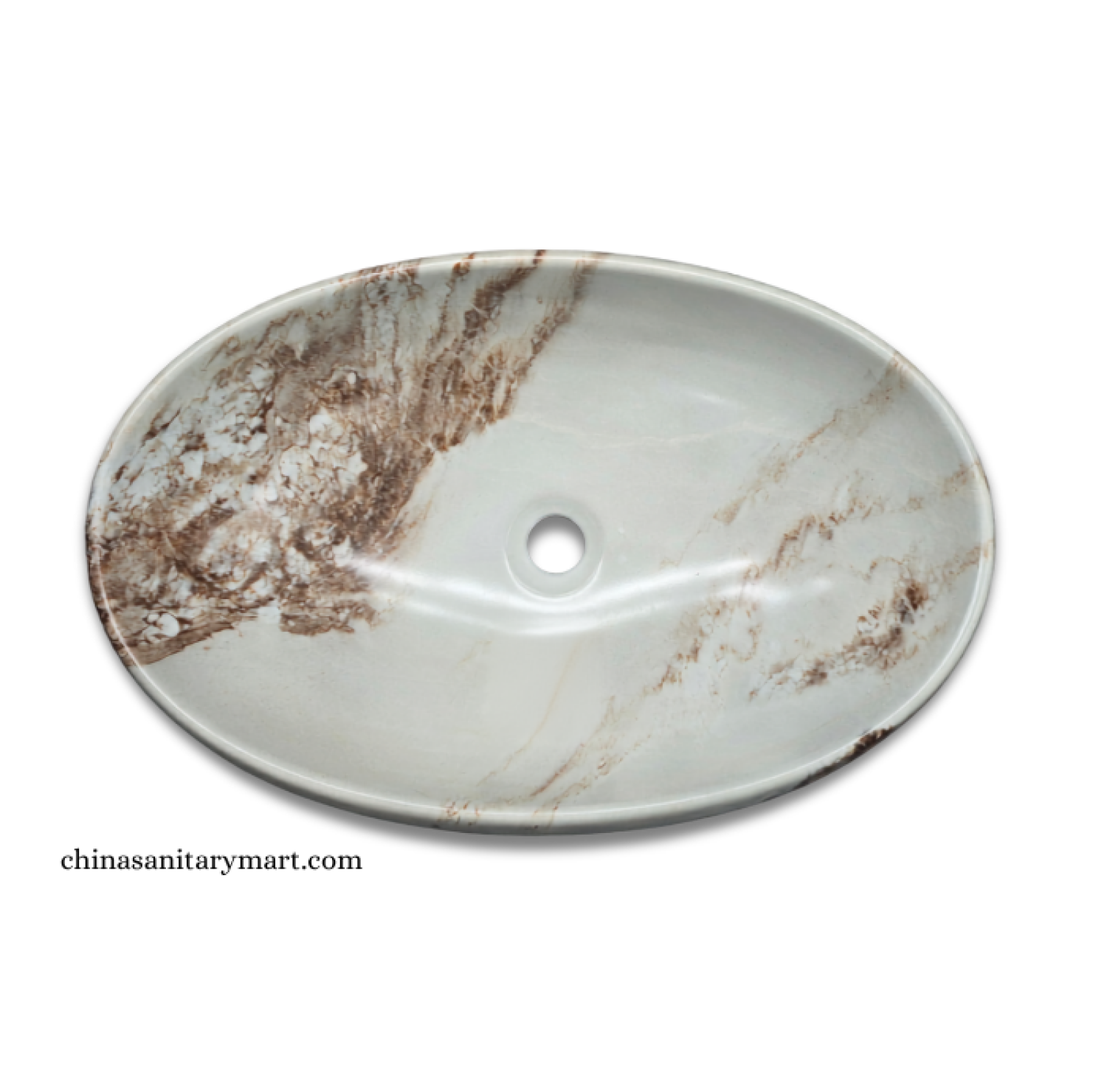 IS-A3352E 16×24 Inch White Marble Shed Oval Shape Top Basin with premium ceramic construction, elegant white marble finish