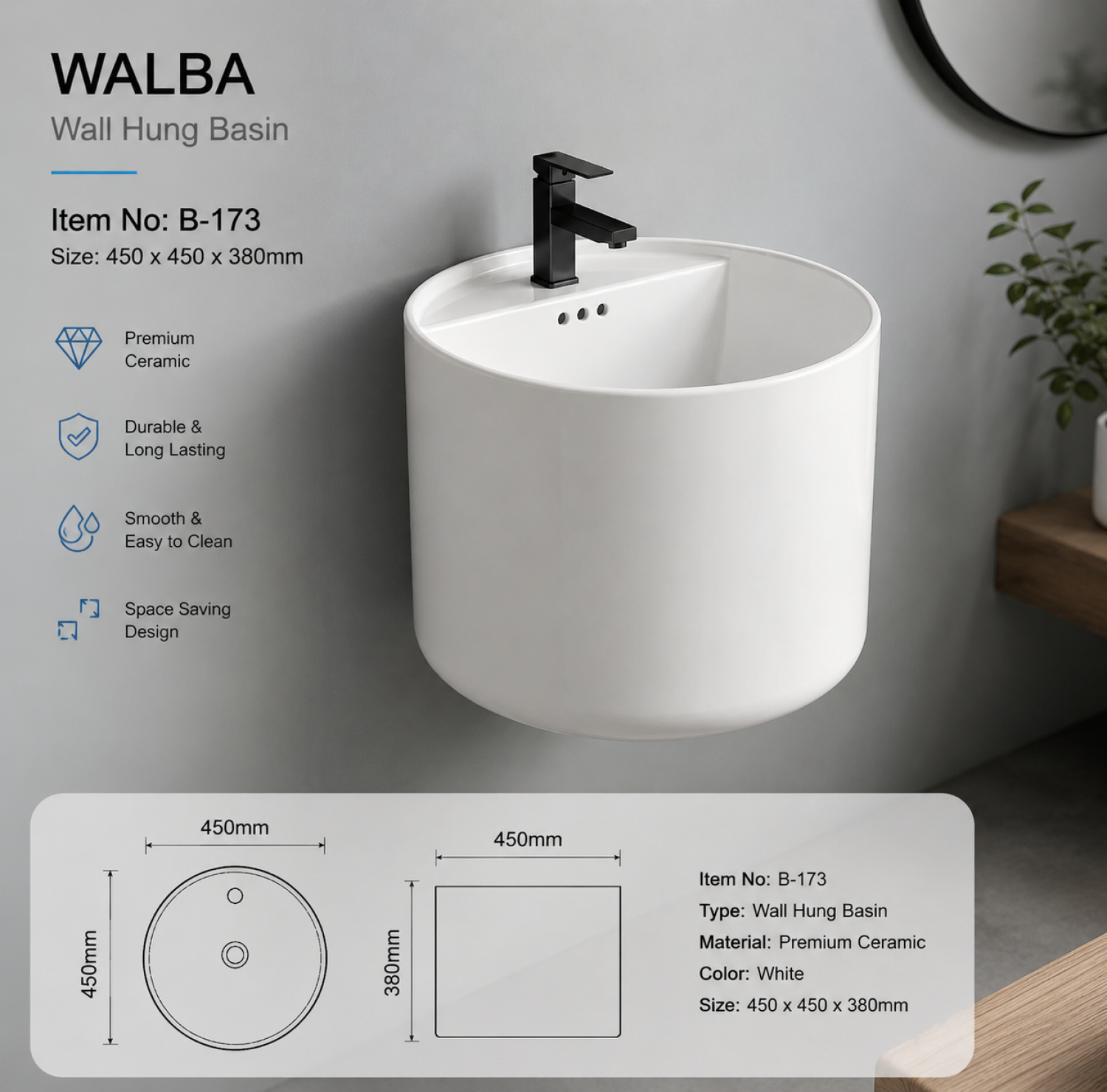 walba, walba basin, wall hung basin