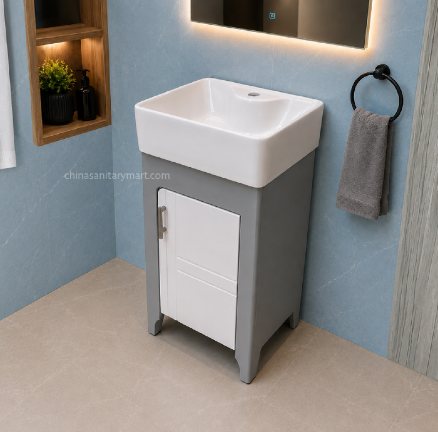 15×19 Inch PVC Cabinet with Ceramic Basin Compact Bathroom Vanity Cabinet with Ceramic Wash Basin Waterproof PVC Bathroom Cabinet with Integrated Basin Modern Freestanding Bathroom Basin Cabinet