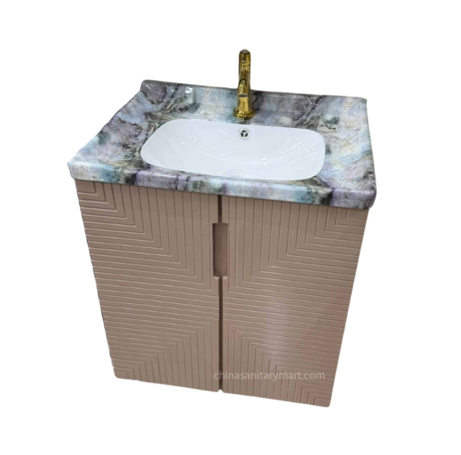24×19 Inch Box Cabinet Vanity with Under Counter Ceramic Wash Basin PVC Bathroom Vanity Cabinet with Golden Faucet Under Counter Ceramic Wash Basin with Faucet Included Marble Look Bathroom Vanity Cabinet