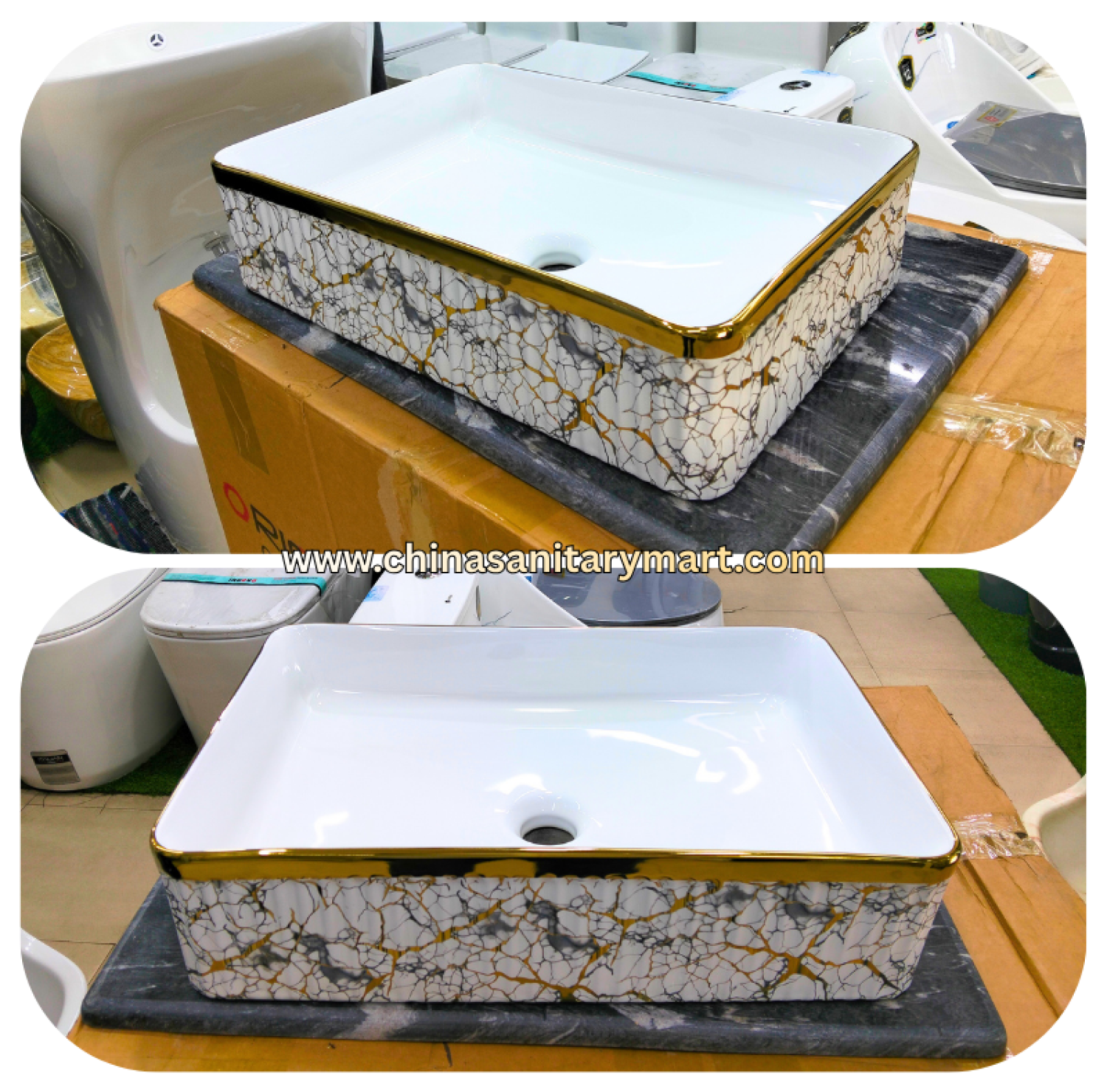 20x13 top basin,AR-AB-8204-D4 top basin,chaotic vines basin,golden outline basin,art top basin,ceramic wash basin,counter top basin,luxury bathroom basin,premium designer basin,China Sanitary Mart,Bangladesh