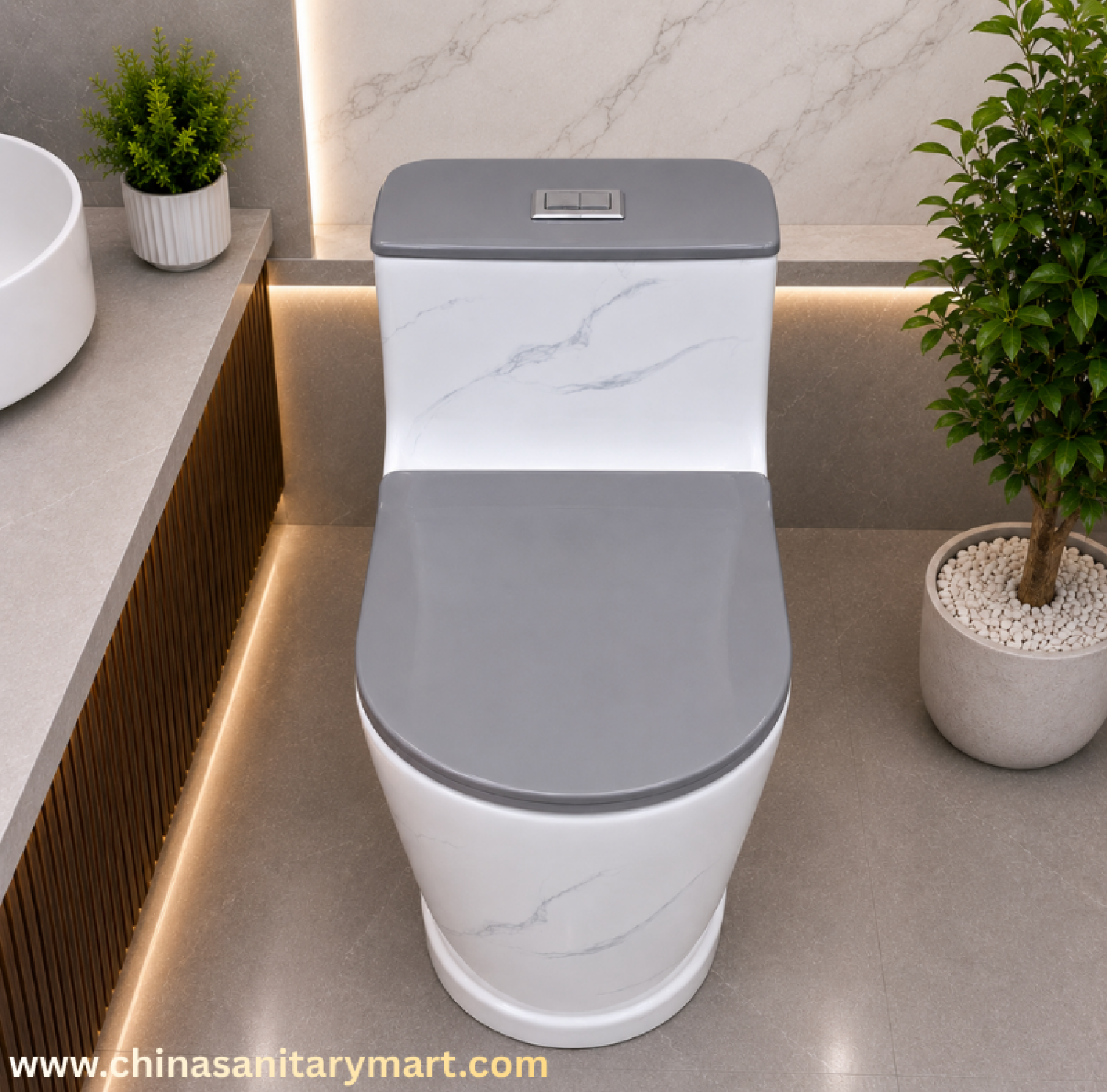 AR-T9001_D1 commode,white grey marble commode,one piece ceramic toilet,marble pattern toilet,grey seat commode,soft close toilet,premium bathroom commode,modern ceramic toilet,China Sanitary Mart,Bangladesh