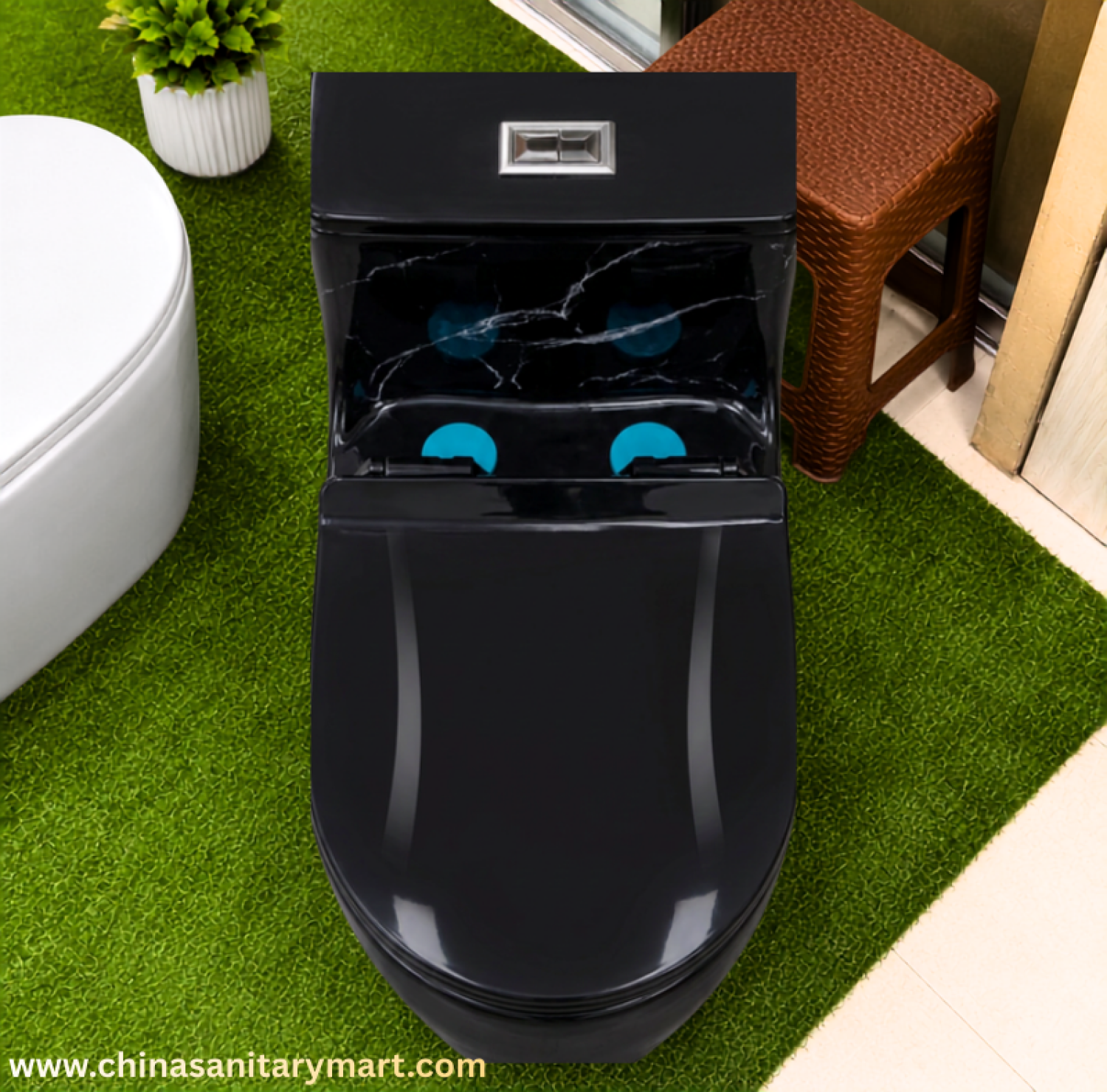 AR-T9001_D2 black marble commode,black marble shed toilet,one piece ceramic commode,soft close UF seat,luxury black toilet,premium bathroom commode,modern ceramic toilet,China Sanitary Mart,Bangladesh