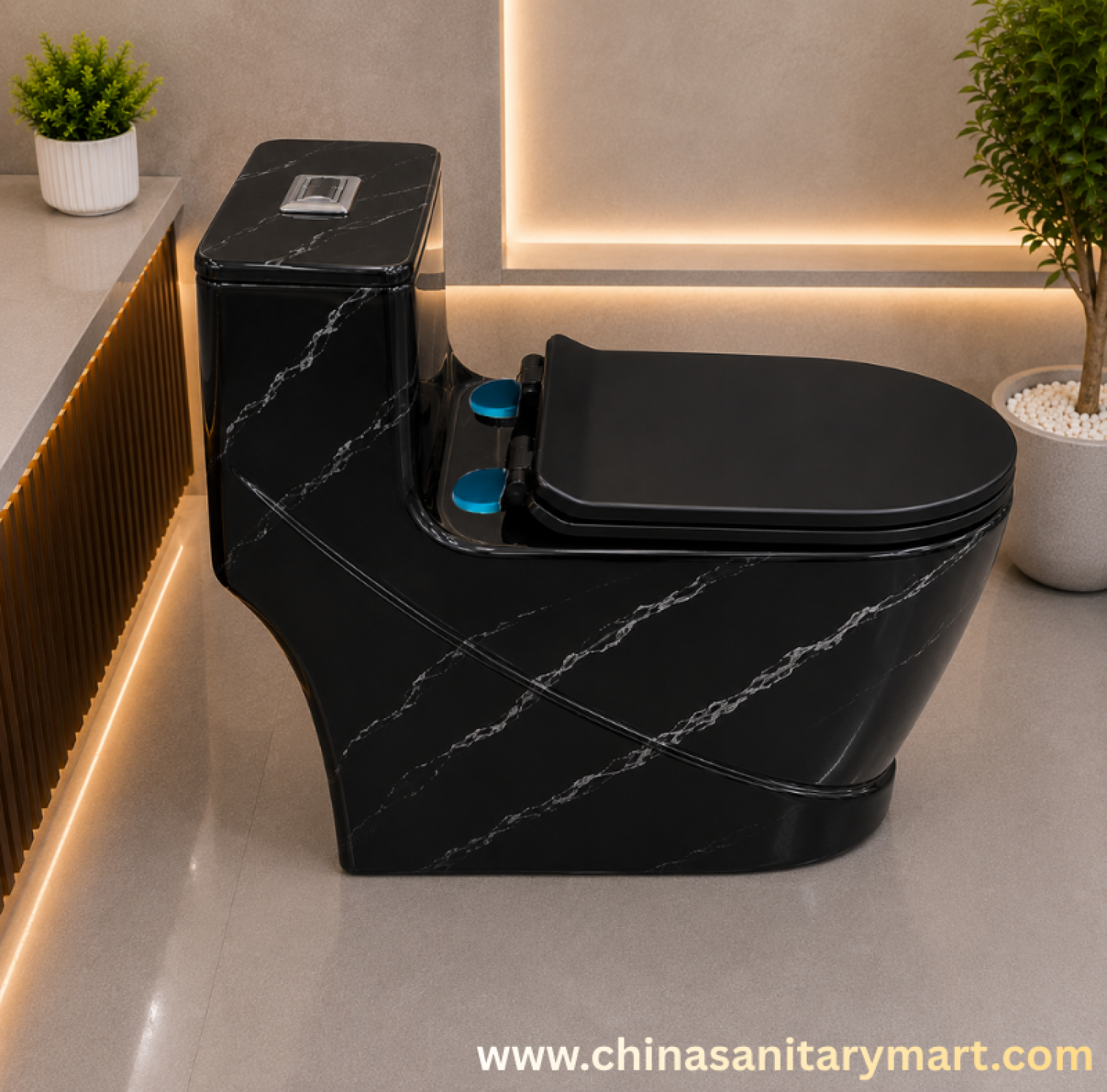 AR-T9001_D2 black marble commode,black marble shed toilet,one piece ceramic commode,soft close UF seat,luxury black toilet,premium bathroom commode,modern ceramic toilet,China Sanitary Mart,Bangladesh