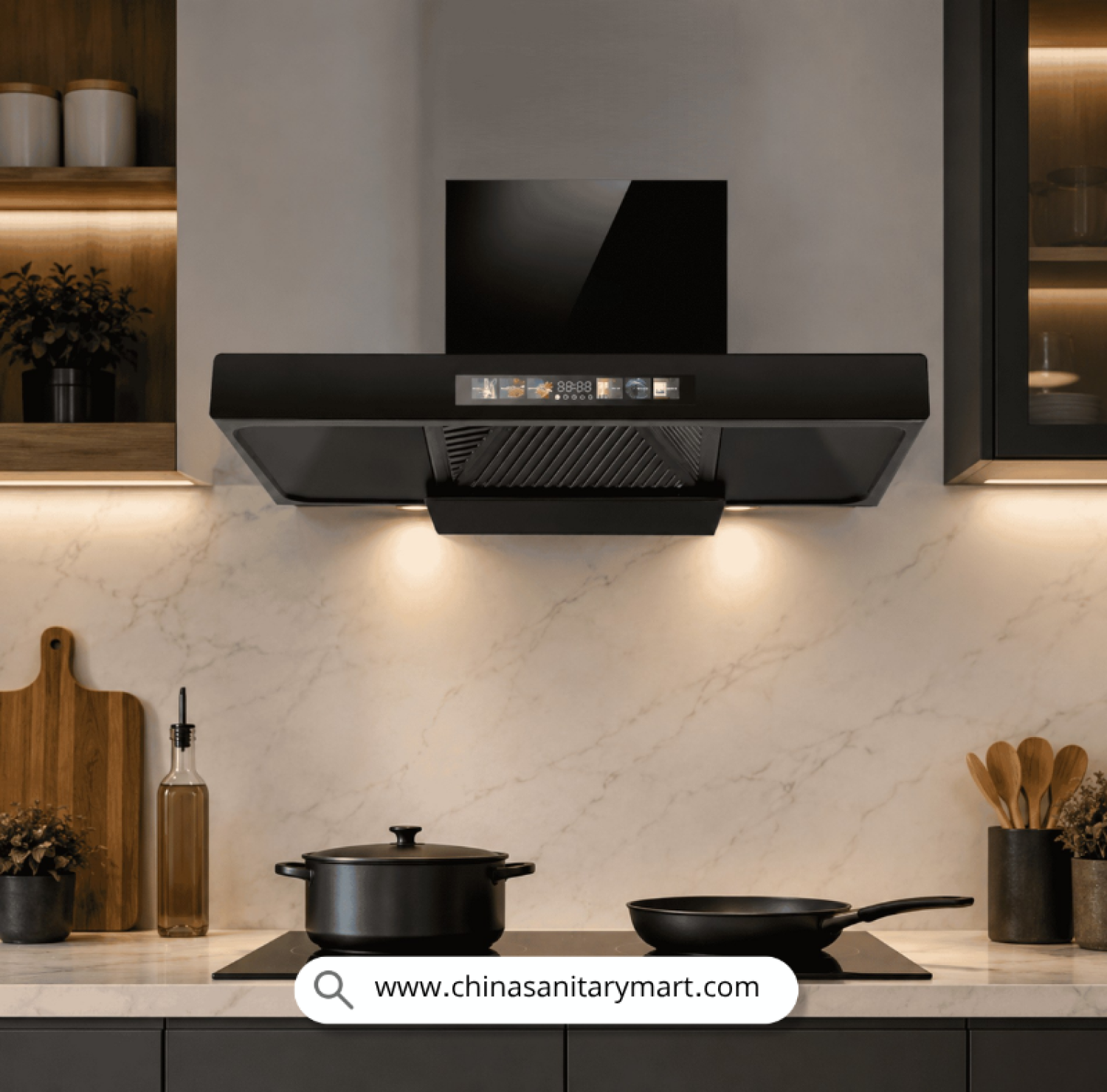 DORFEN DF-KH6A, 30 Inch T-Shape Kitchen Hood, Smart Kitchen Chimney BD, Compact Kitchen Hood, Touchless Kitchen Chimney, Dorfen Chimney Price in Bangladesh, Heavy Duty Exhaust Fan, China Sanitary Mart Kitchen Appliances, Baffle Filter Hood.