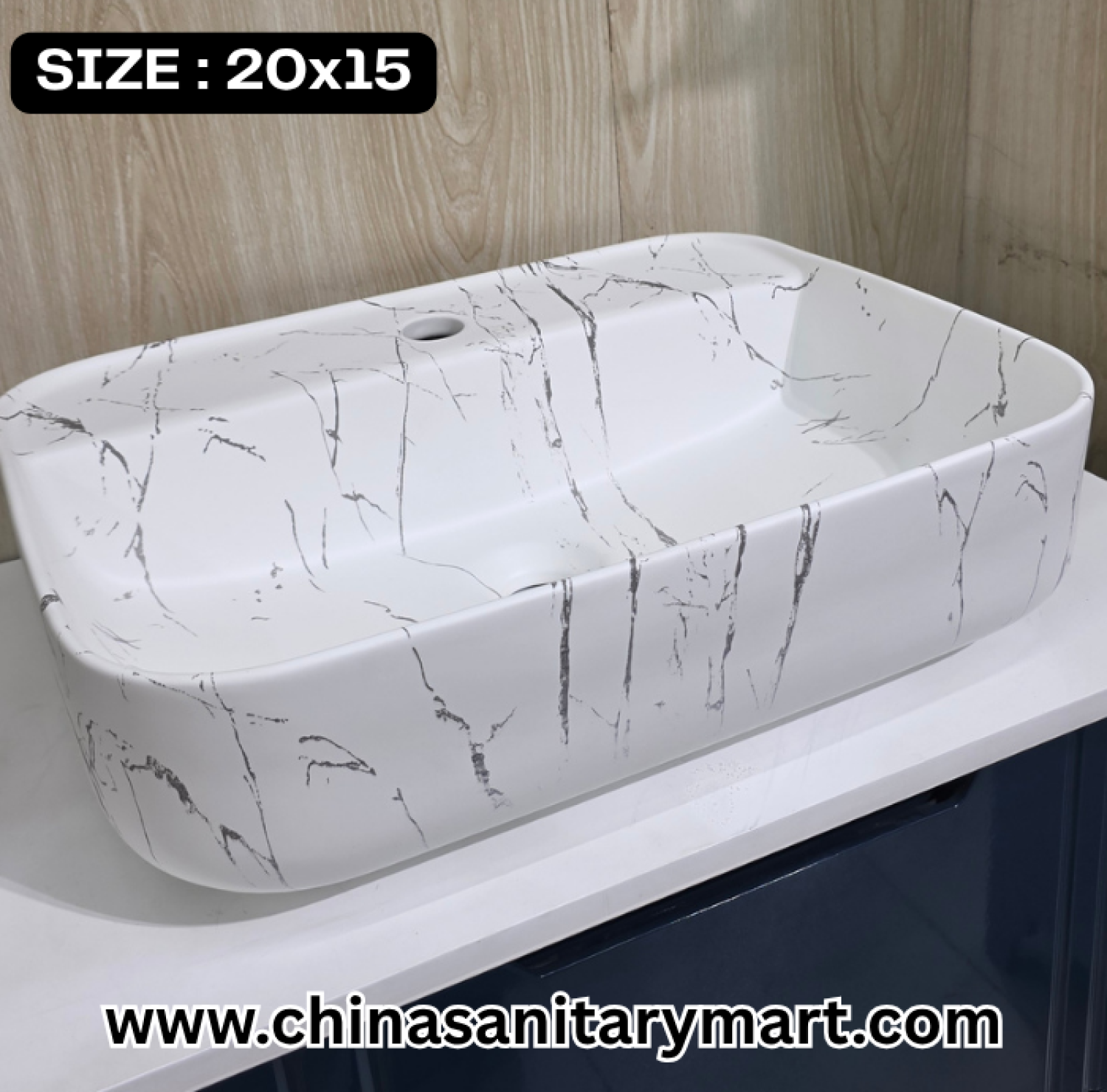 White Marble Black Pattern Basin, 8207-D1, 20x16 Top Basin, Modern Bathroom , Luxury Sanitaryware, China Sanitary Mart, বাথরুমের বেসিন, মার্বেল ফিনিশ বেসিন, মিরপুর স্যানিটারি শপ, ডিজাইনার বেসিন।