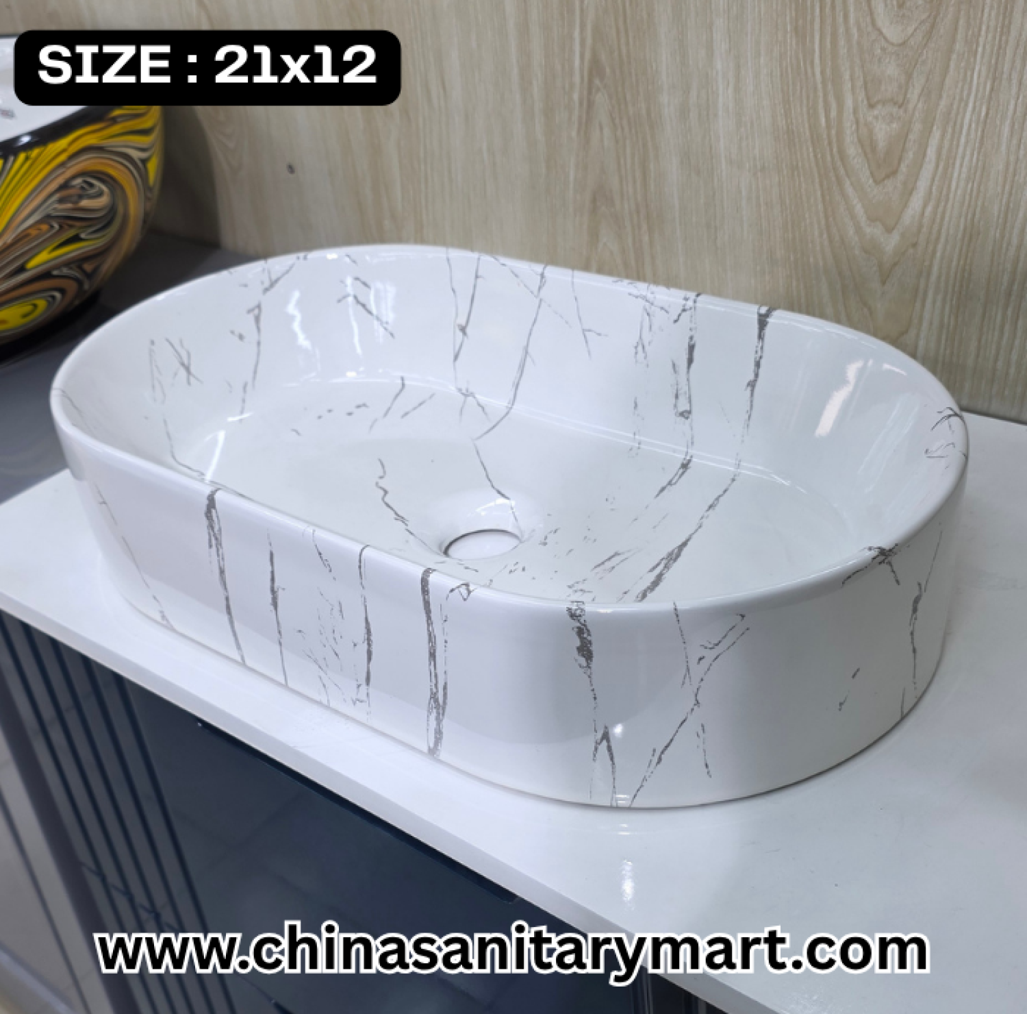 Marble Capsule Basin, 1010-M2, 21x12 Top Basin, Modern Bathroom Sink, Luxury Sanitaryware, China Sanitary Mart, বাথরুমের বেসিন, মার্বেল ফিনিশ বেসিন, মিরপুর স্যানিটারি শপ, ক্যাপসুল শেপ বেসিন।