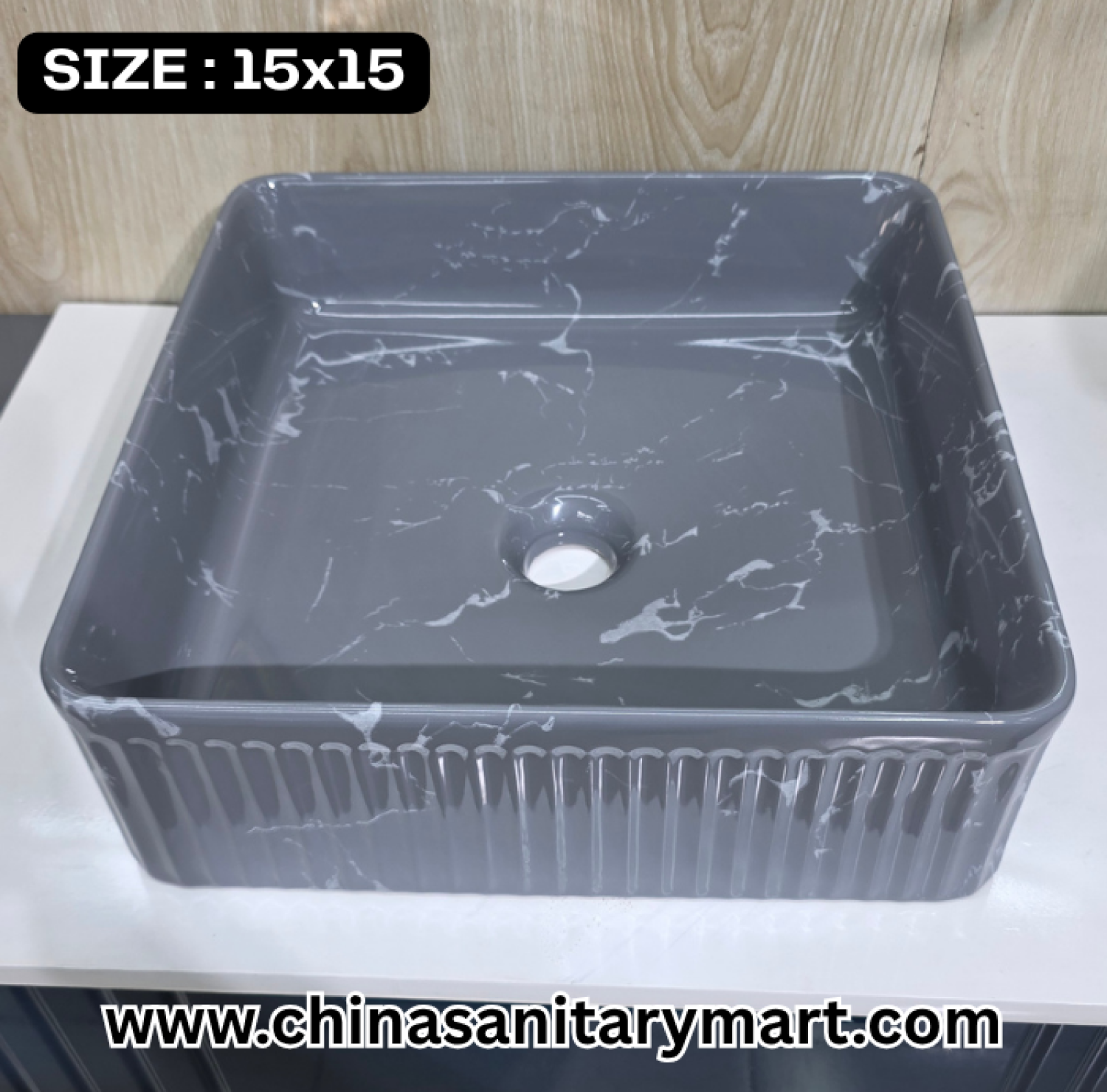 Grey Marble Basin, 15x15 Top Basin, Striped Pattern Basin, Bathroom Sink, China Sanitary Mart, লাক্সারি বেসিন, মিরপুর স্যানিটারি শপ, বাথরুমের বেসিন ডিজাইন।