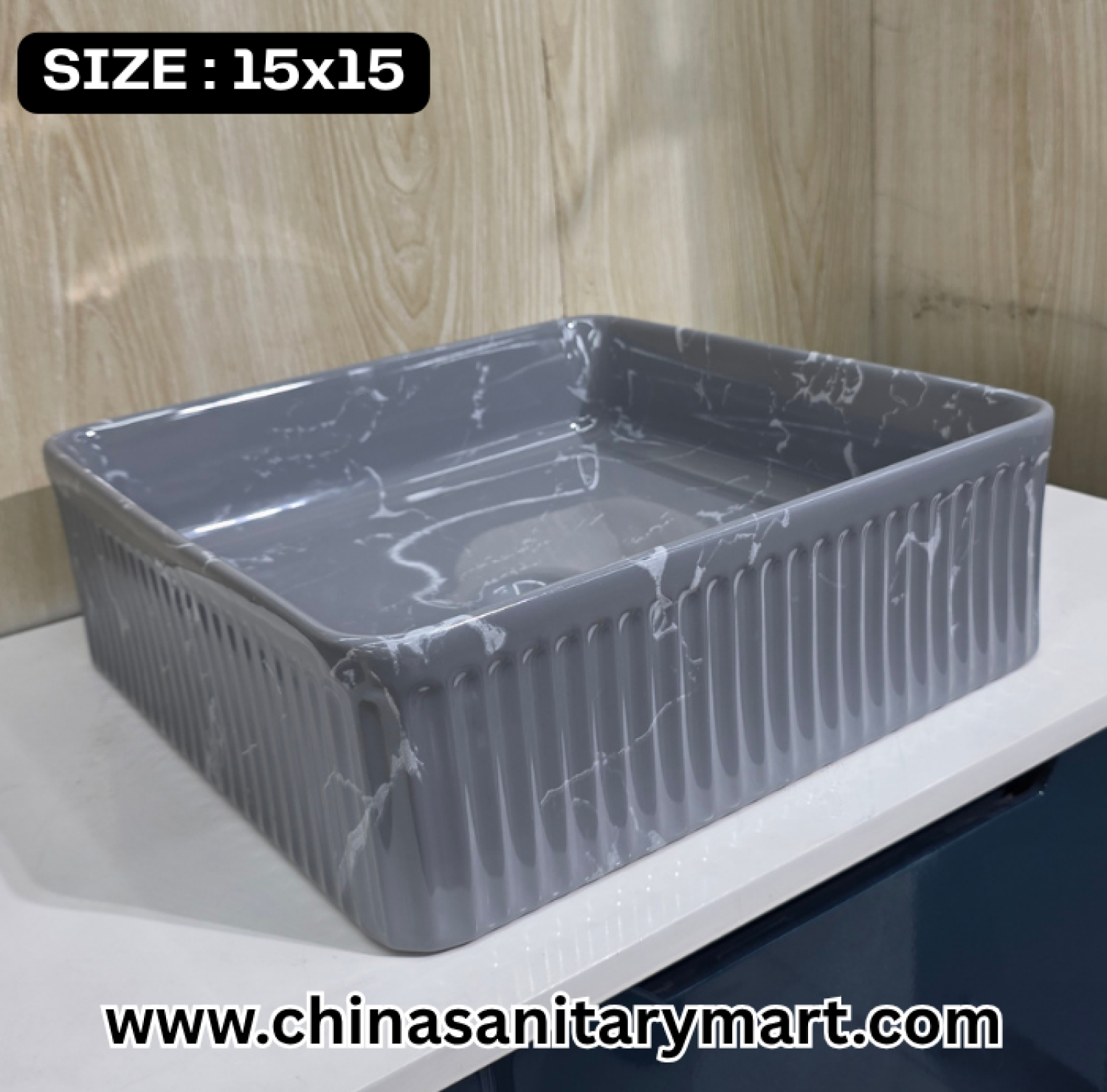 Grey Marble Basin, 15x15 Top Basin, Striped Pattern Basin, Bathroom Sink, China Sanitary Mart, লাক্সারি বেসিন, মিরপুর স্যানিটারি শপ, বাথরুমের বেসিন ডিজাইন।