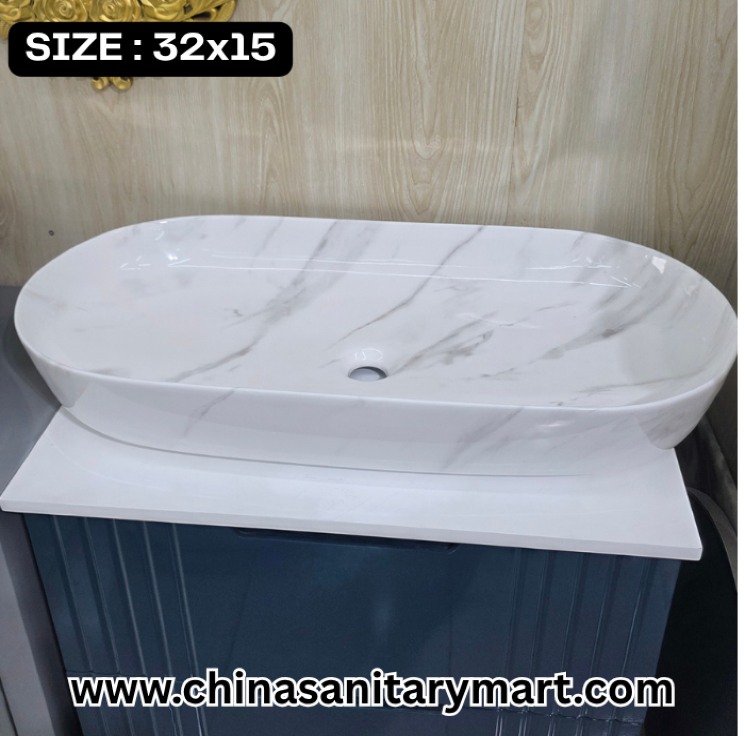 capsule basin, 32x15 vessel basin, modern bathroom basin, grey patterned basin, luxury vanity basin, contemporary washbasin, white stone-look basin, designer bathroom fixture, spacious vessel basin, minimalist vanity design.