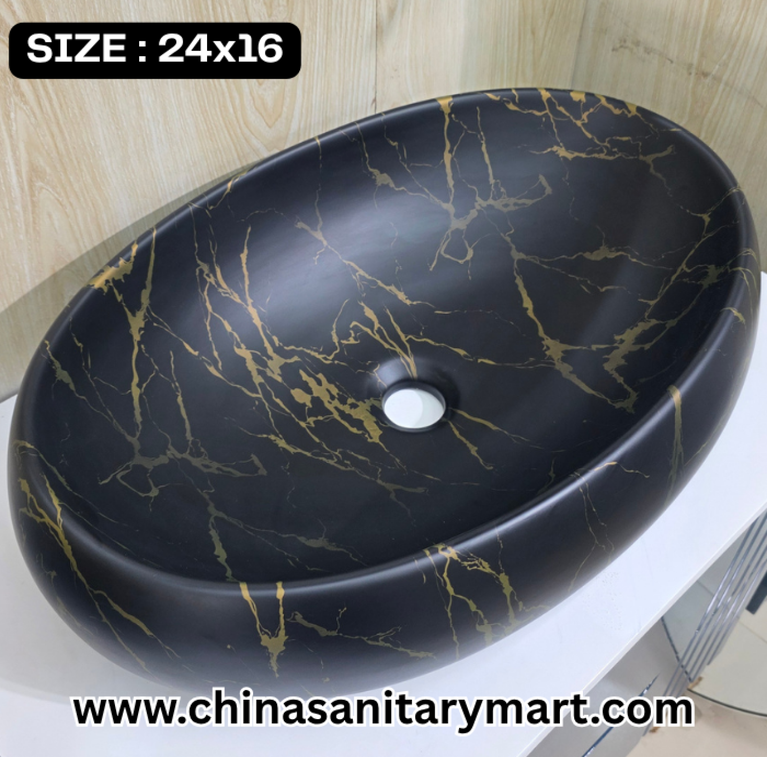 Matte black basin, egg shape basin, 24x16 vessel basin, gold pattern basin, modern art basin, luxury bathroom Basin, contemporary vanity washbasin, designer black and gold Basin, unique bathroom fixtures, premium vessel basin,