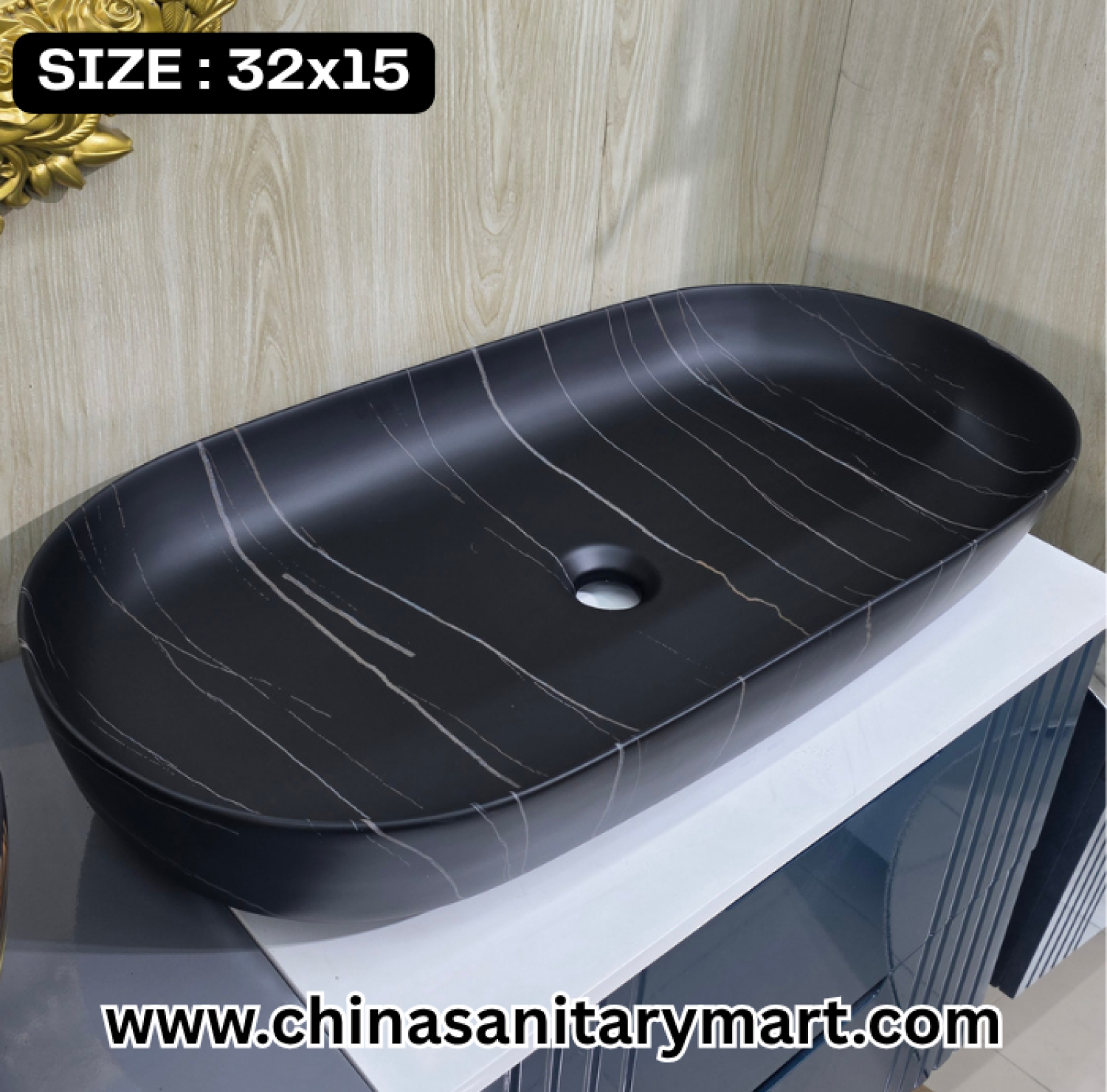 Golden pattern basin, 16x12 ceramic basin, luxury art basin, modern vessel Basin, gold and white bathroom Basin, square shape washbasin, high-end vanity Basin, decorative bathroom fixtures, elegant powder room Basin, designer ceramic washbasin.