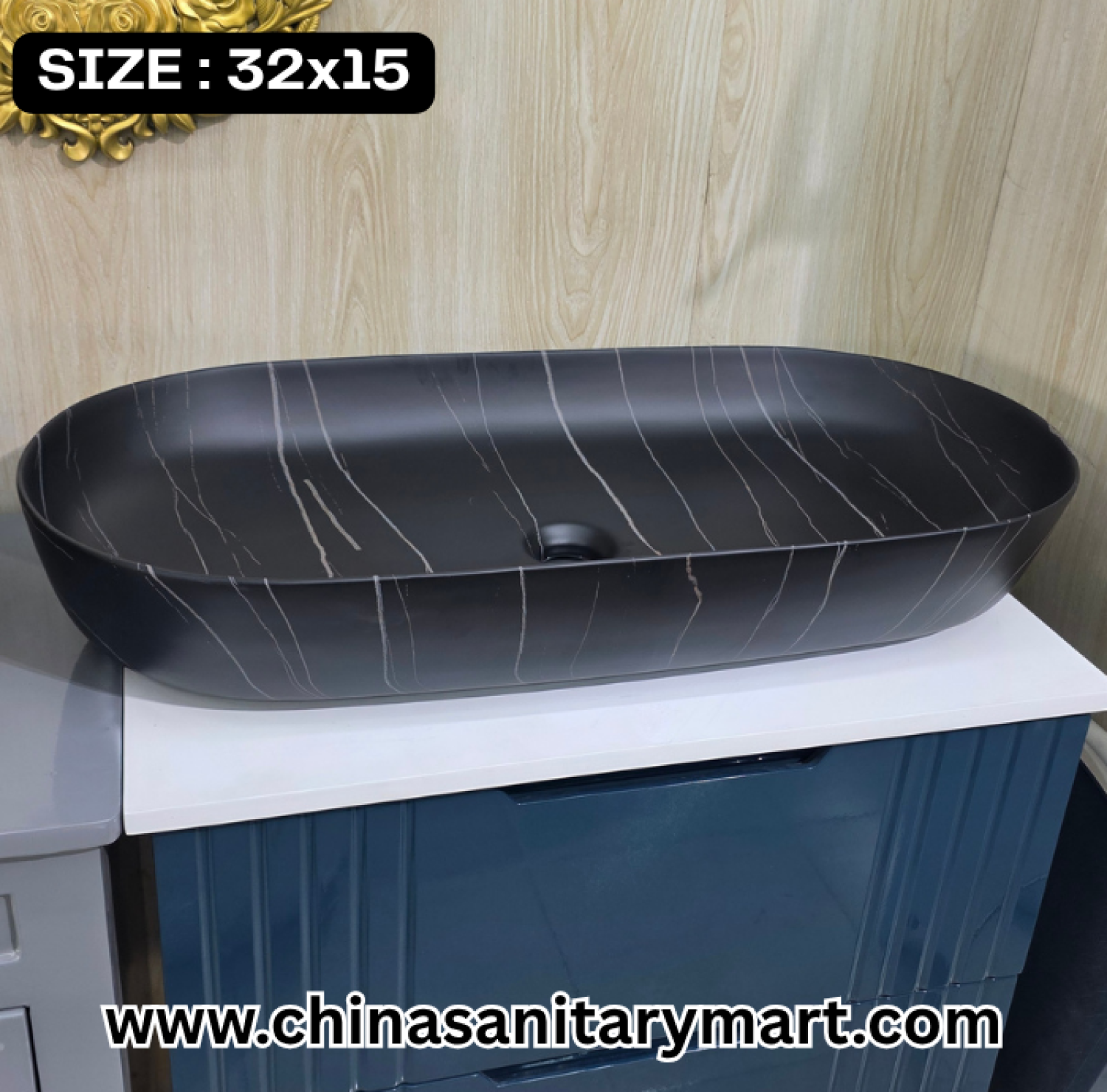 Golden pattern basin, 16x12 ceramic basin, luxury art basin, modern vessel Basin, gold and white bathroom Basin, square shape washbasin, high-end vanity Basin, decorative bathroom fixtures, elegant powder room Basin, designer ceramic washbasin.