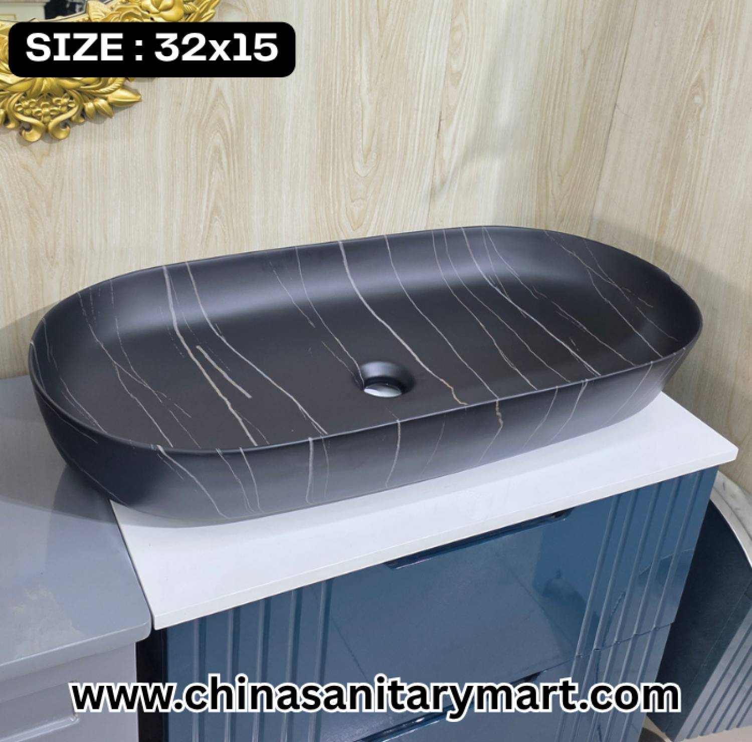 Golden pattern basin, 16x12 ceramic basin, luxury art basin, modern vessel Basin, gold and white bathroom Basin, square shape washbasin, high-end vanity Basin, decorative bathroom fixtures, elegant powder room Basin, designer ceramic washbasin.