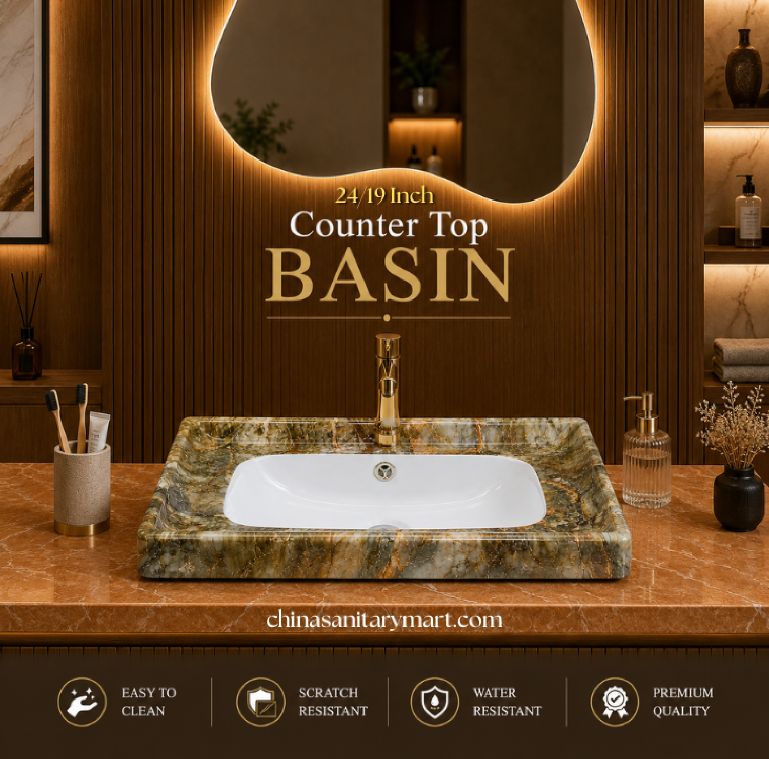 24x19 jungle marble counter top basin, jungle marble shed wash basin, ceramic countertop basin, luxury jungle marble bathroom basin, premium ceramic wash basin, modern marble finish basin, bathroom sink Bangladesh, China Sanitary Mart