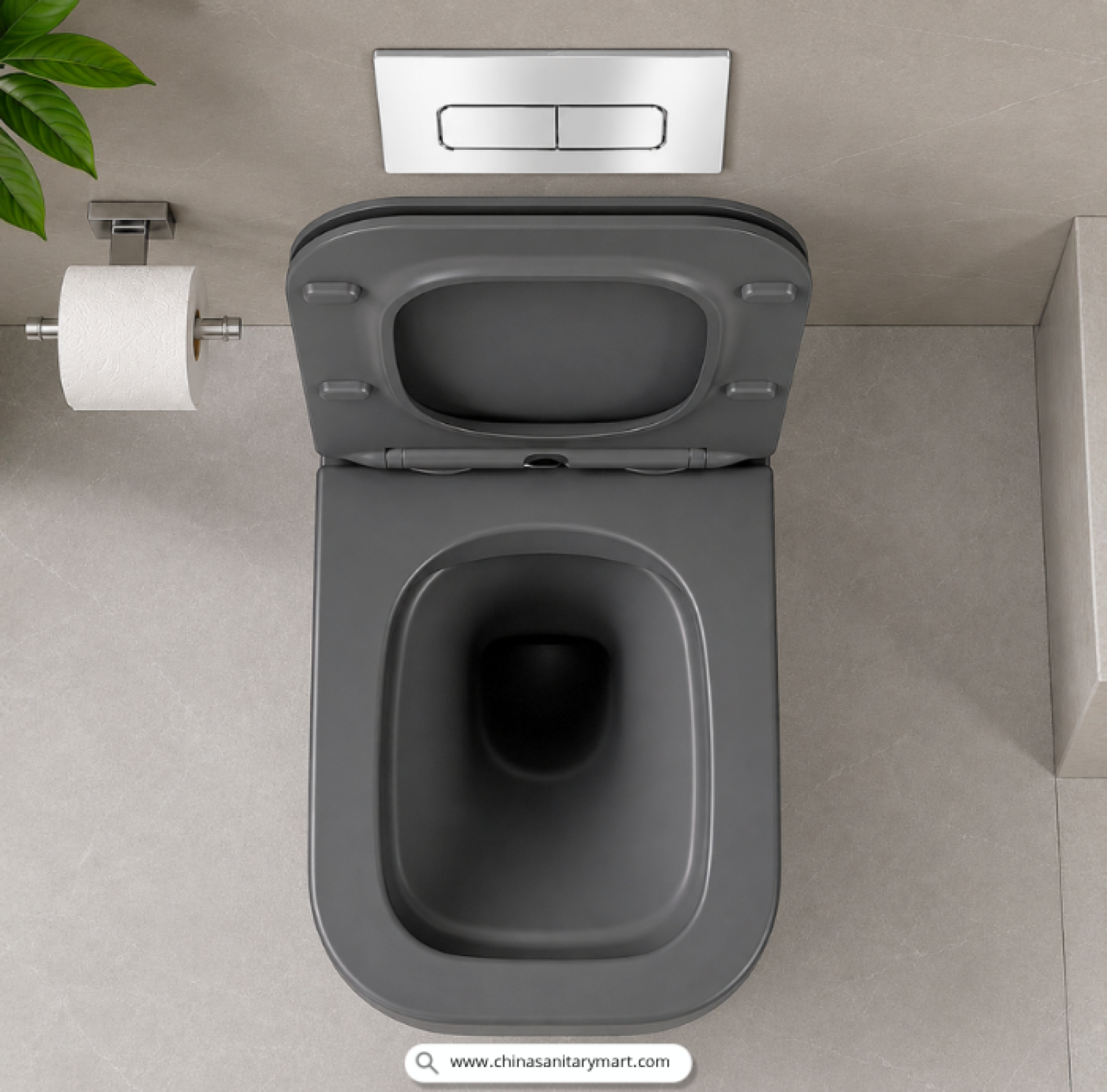 Italian Standard T103MDG, matte dark grey wallcommode, grey wall hung toilet, square wall mounted commode, grey toilet bowl, luxury sanitary ware, premium ceramic toilet, China Sanitary Mart, space saving commode, modern bathroom fittings
