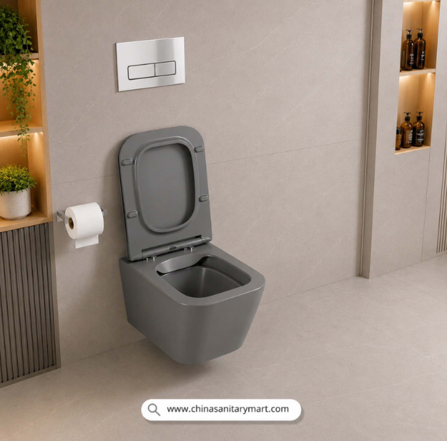 Italian Standard T103MDG, matte dark grey wallcommode, grey wall hung toilet, square wall mounted commode, grey toilet bowl, luxury sanitary ware, premium ceramic toilet, China Sanitary Mart, space saving commode, modern bathroom fittings