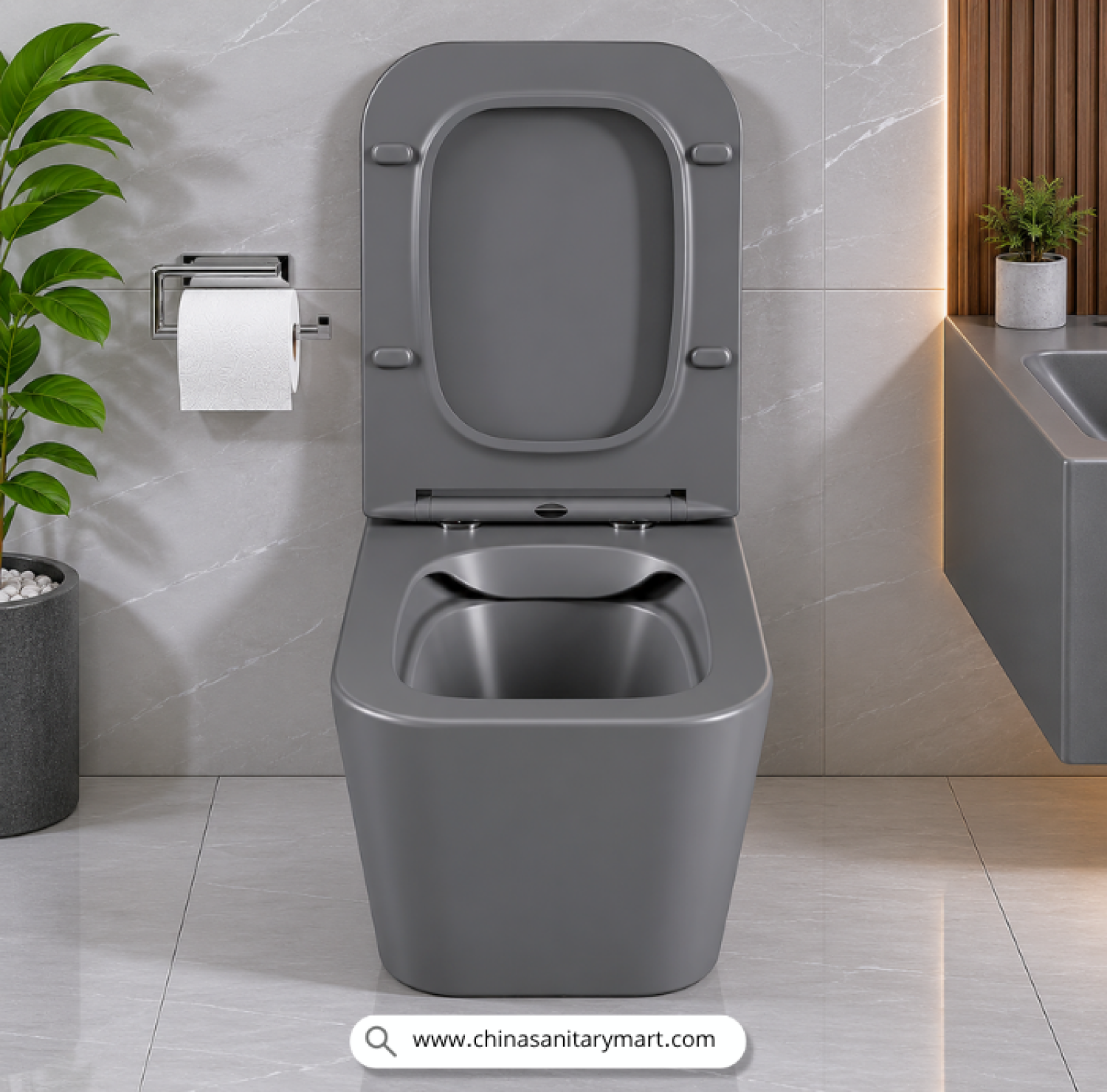 Italian Standard T103MDG, matte dark grey wallcommode, grey wall hung toilet, square wall mounted commode, grey toilet bowl, luxury sanitary ware, premium ceramic toilet, China Sanitary Mart, space saving commode, modern bathroom fittings
