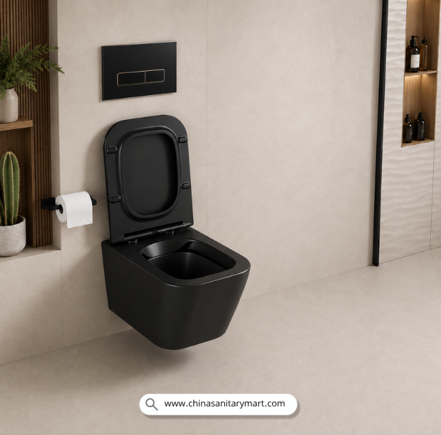 Italian Standard T103MB, matte black commode, black wall hung toilet, square wall mounted commode, black toilet bowl, luxury sanitary ware, premium ceramic toilet, China Sanitary Mart, space saving commode, modern bathroom fittings