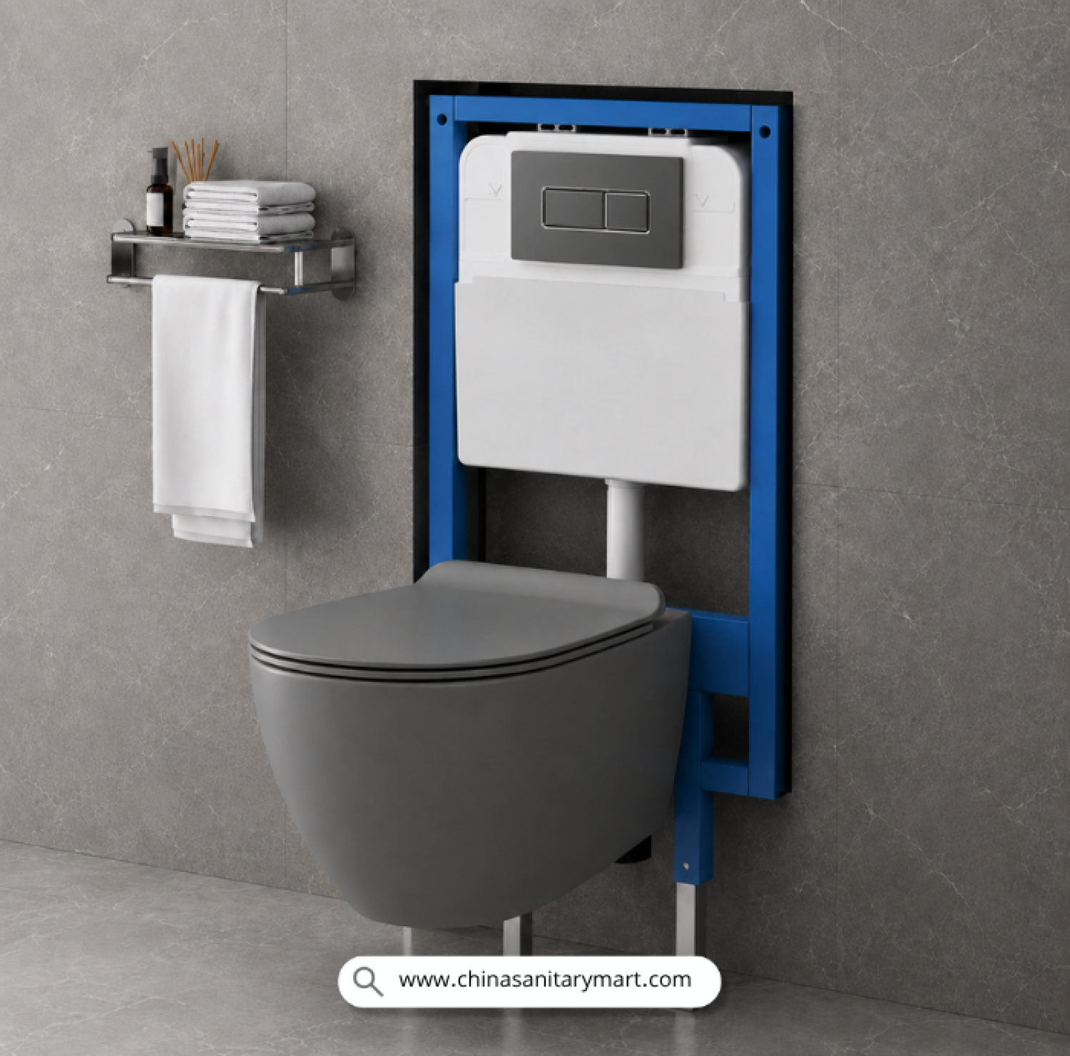 commode, Castle Gray toilet, wall hung commode, round wall mounted toilet, gray sanitary ware, modern bathroom fittings, premium ceramic commode, China Sanitary Mart, space saving toilet, colored commode