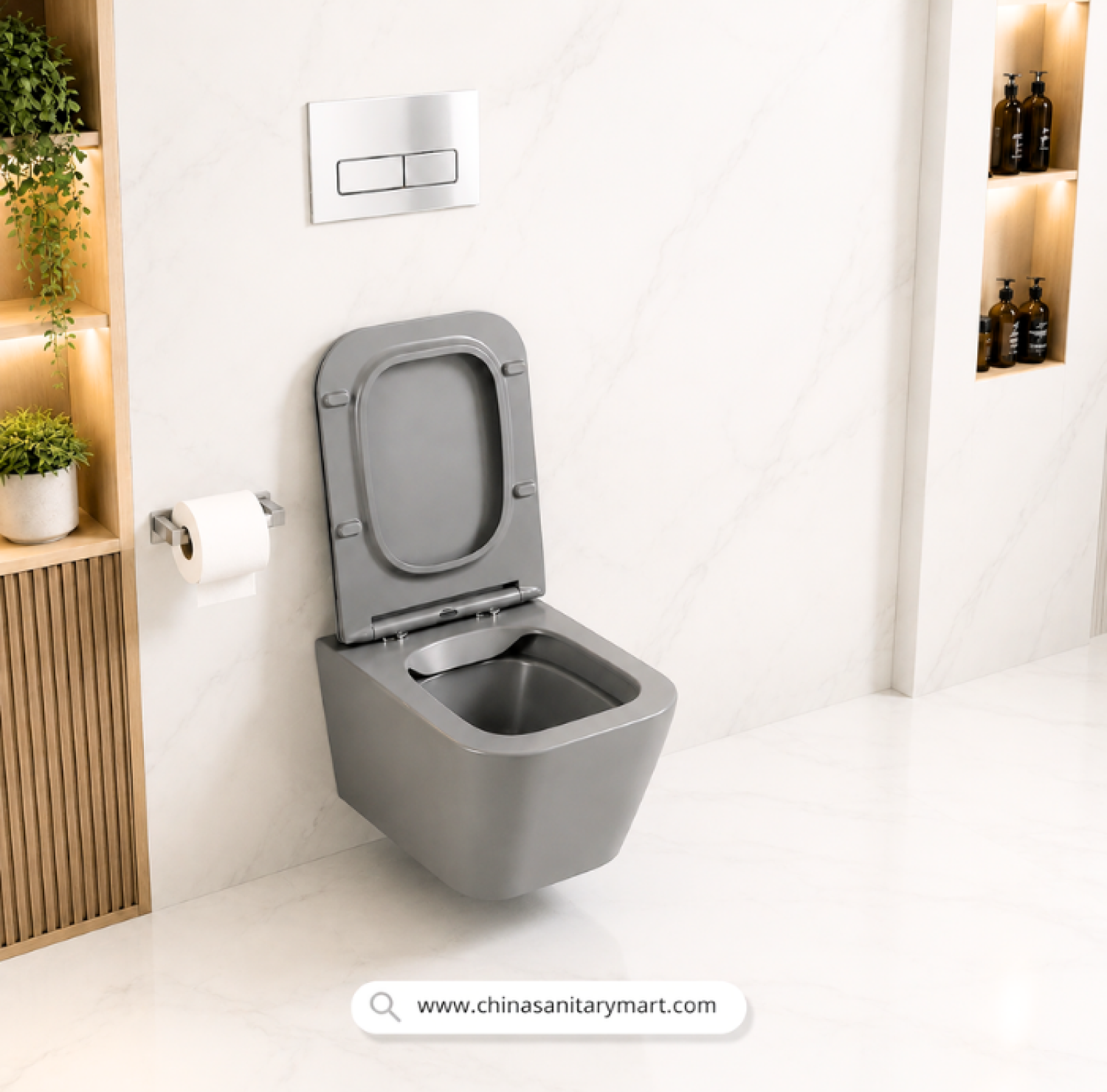 Italian Standard T103MG, matte light grey commode, grey wall hung toilet, square wall mounted commode, grey toilet bowl, luxury sanitary ware, premium ceramic toilet, China Sanitary Mart, space saving commode, modern bathroom fittings