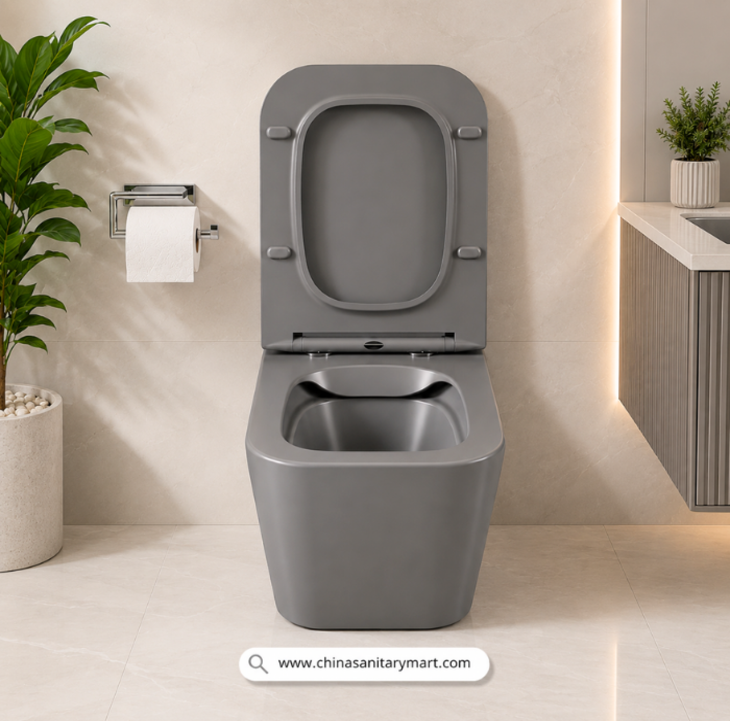 Italian Standard T103MG, matte light grey commode, grey wall hung toilet, square wall mounted commode, grey toilet bowl, luxury sanitary ware, premium ceramic toilet, China Sanitary Mart, space saving commode, modern bathroom fittings