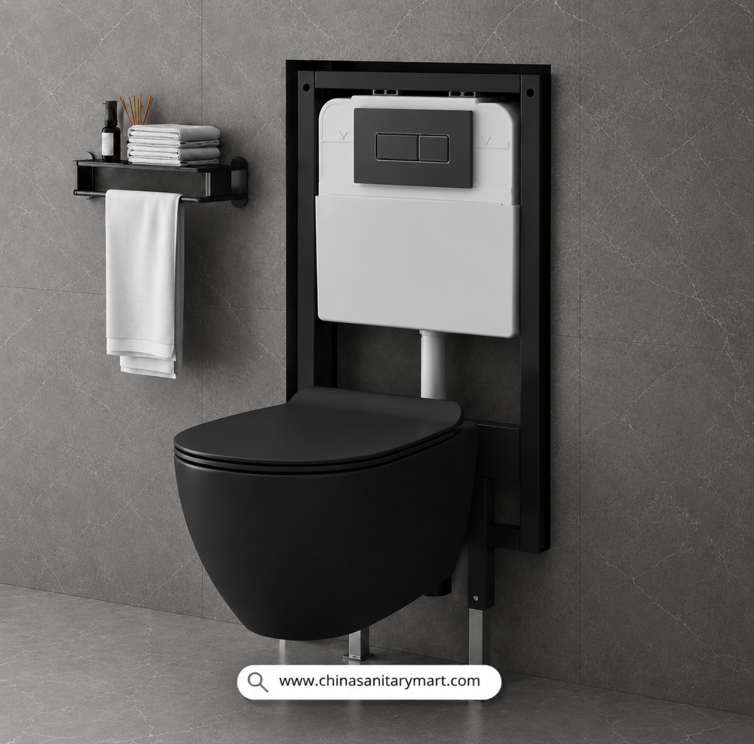 Round Matte Black Wall Hung Commode