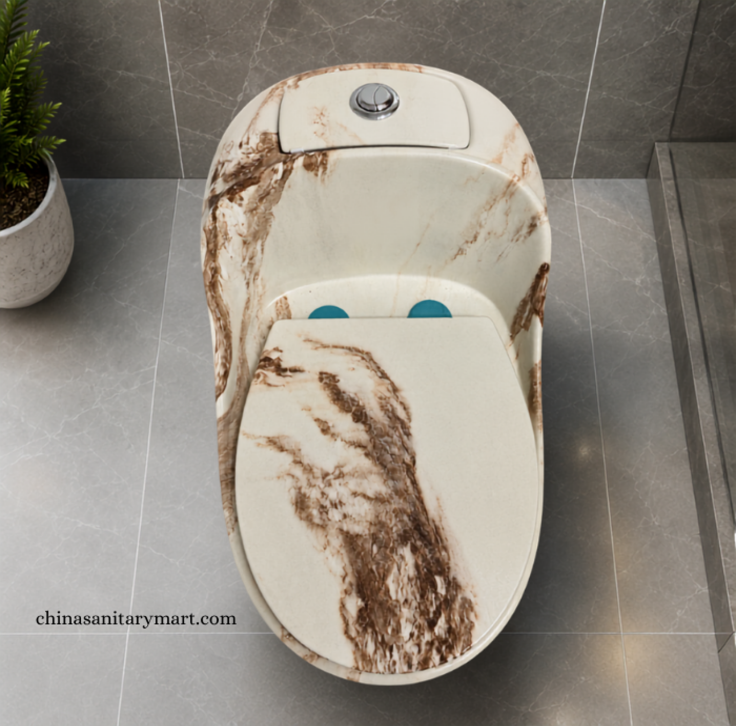 Italian Standard-T303MBD Tornado Jet Flush Ivory Marble Shed One Piece Commode with an elegant ivory marble finish, premium sanitary ceramic construction