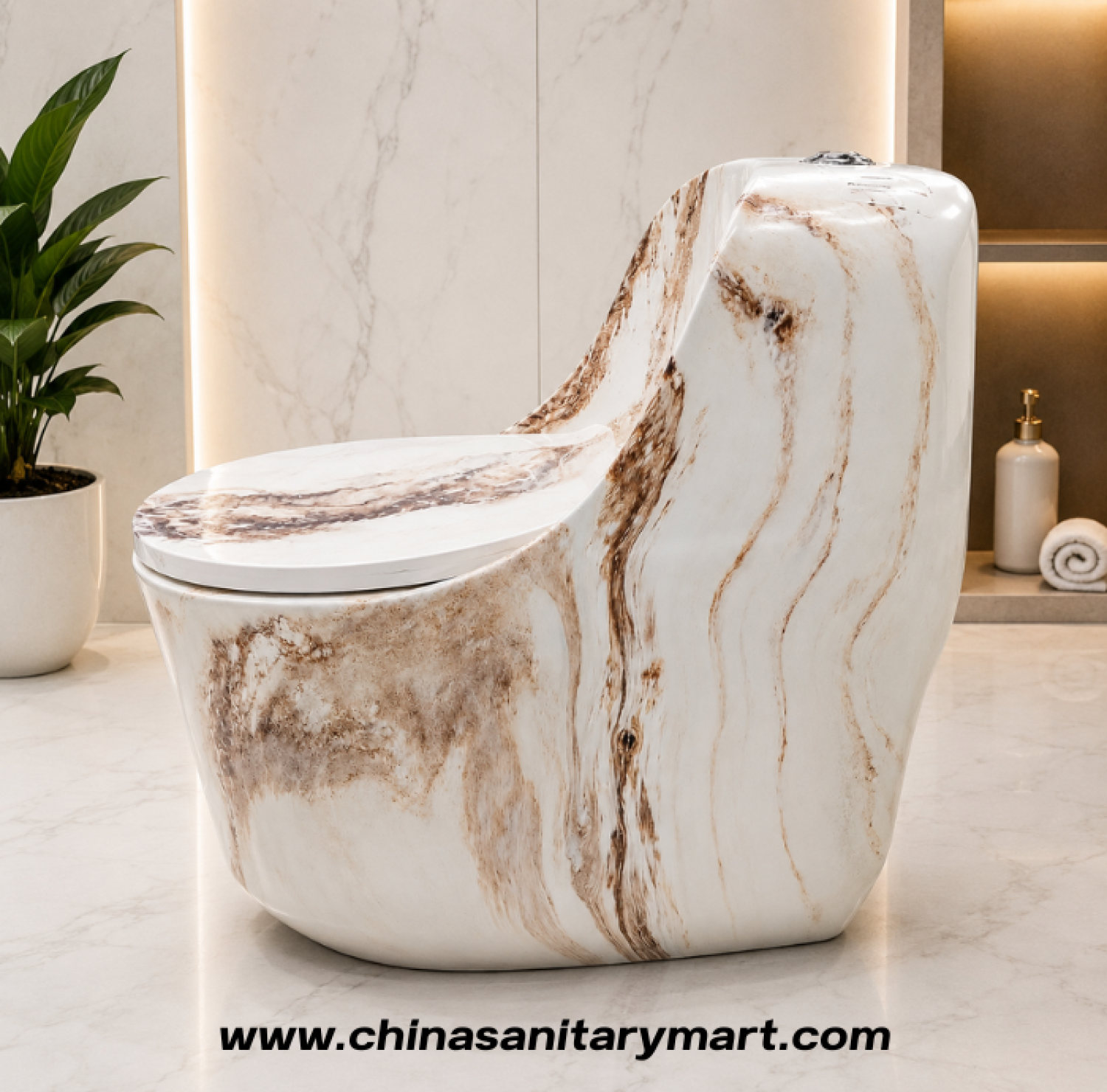 Italian Standard-T303MBD Tornado Jet Flush Ivory Marble Shed One Piece Commode with an elegant ivory marble finish, premium sanitary ceramic construction