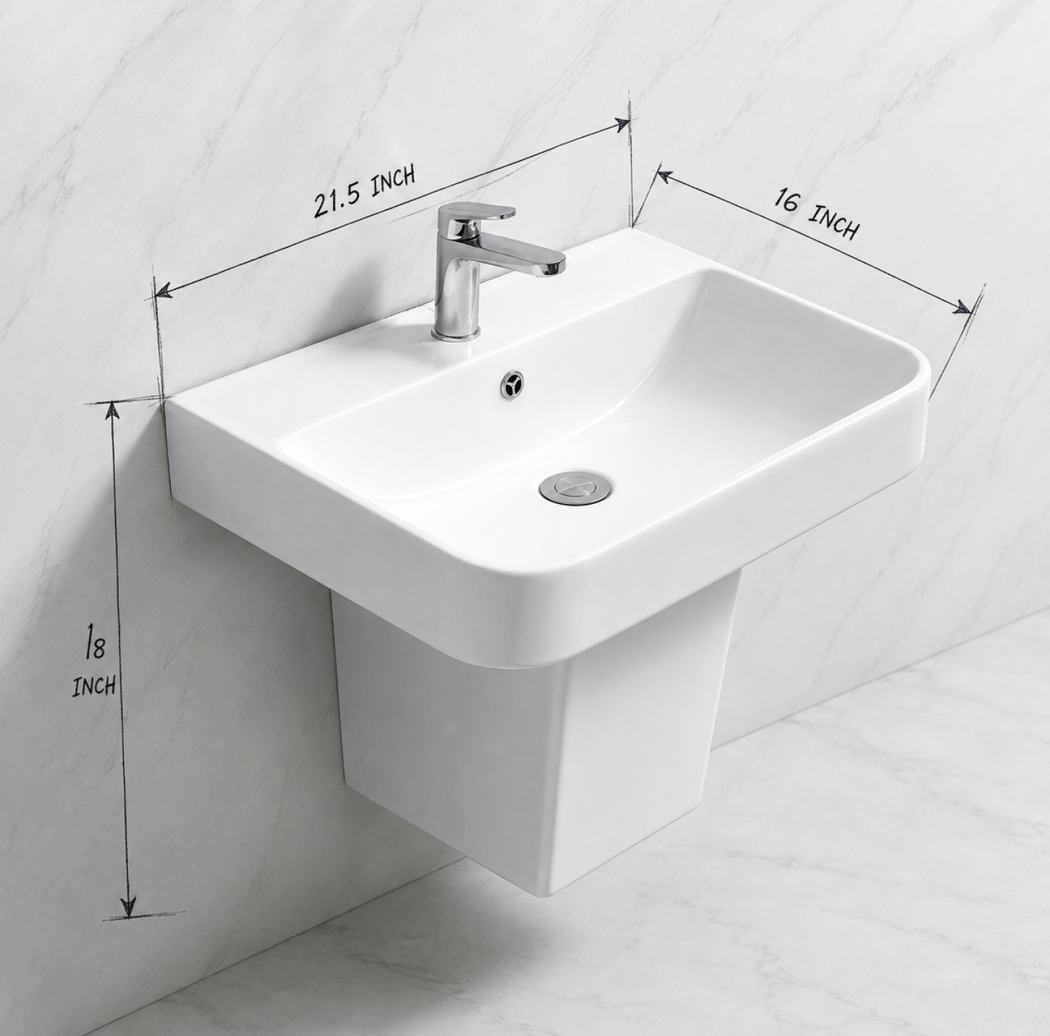 wall hung basin, half pedestal basin, pedestal basin