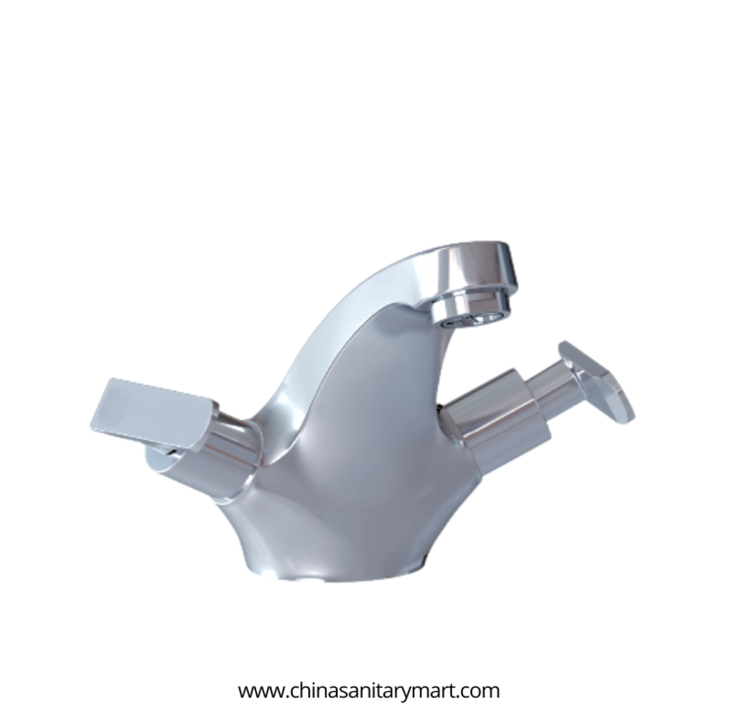 AST basin mixer Alena, Alena chrome basin mixer, dual handle brass basin faucet, premium bathroom faucet, hot cold basin mixer, curved spout basin mixer, vanity basin faucet, chrome basin mixer, China Sanitary Mart