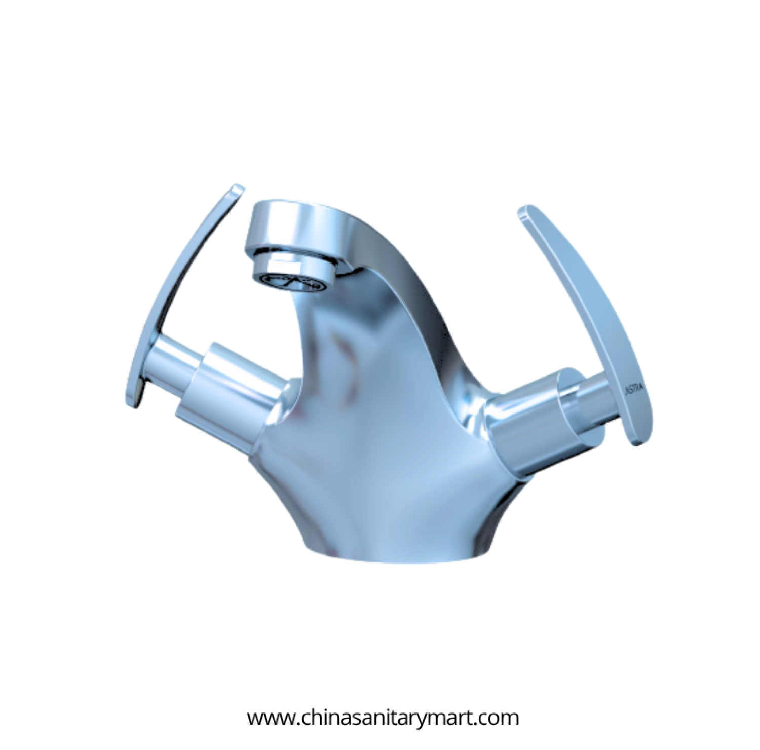 AST basin mixer Felis, Felis chrome basin mixer, dual handle brass basin faucet, premium bathroom faucet, hot cold basin mixer, curved basin mixer, vanity basin faucet, chrome basin mixer, AST Felis faucet, China Sanitary Mart